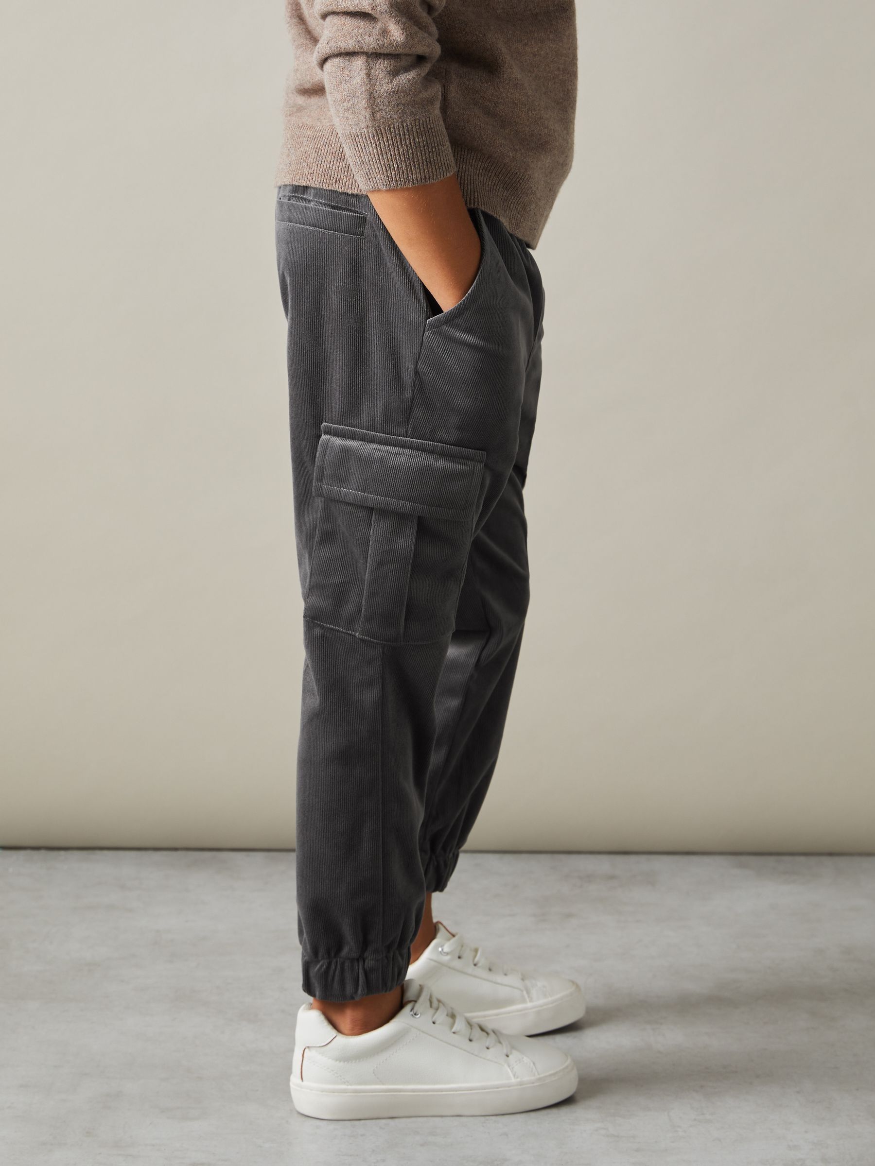 9-13 yrs Corduroy Drawstring Trousers in Steel Grey - Image 1 of 4