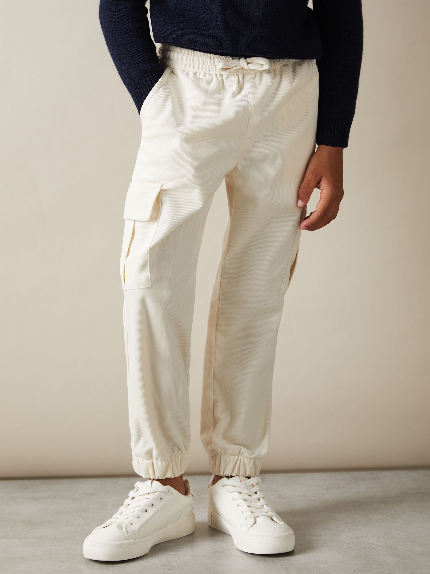 9-13 yrs Corduroy Drawstring Trousers in Off White - Image 2 of 3