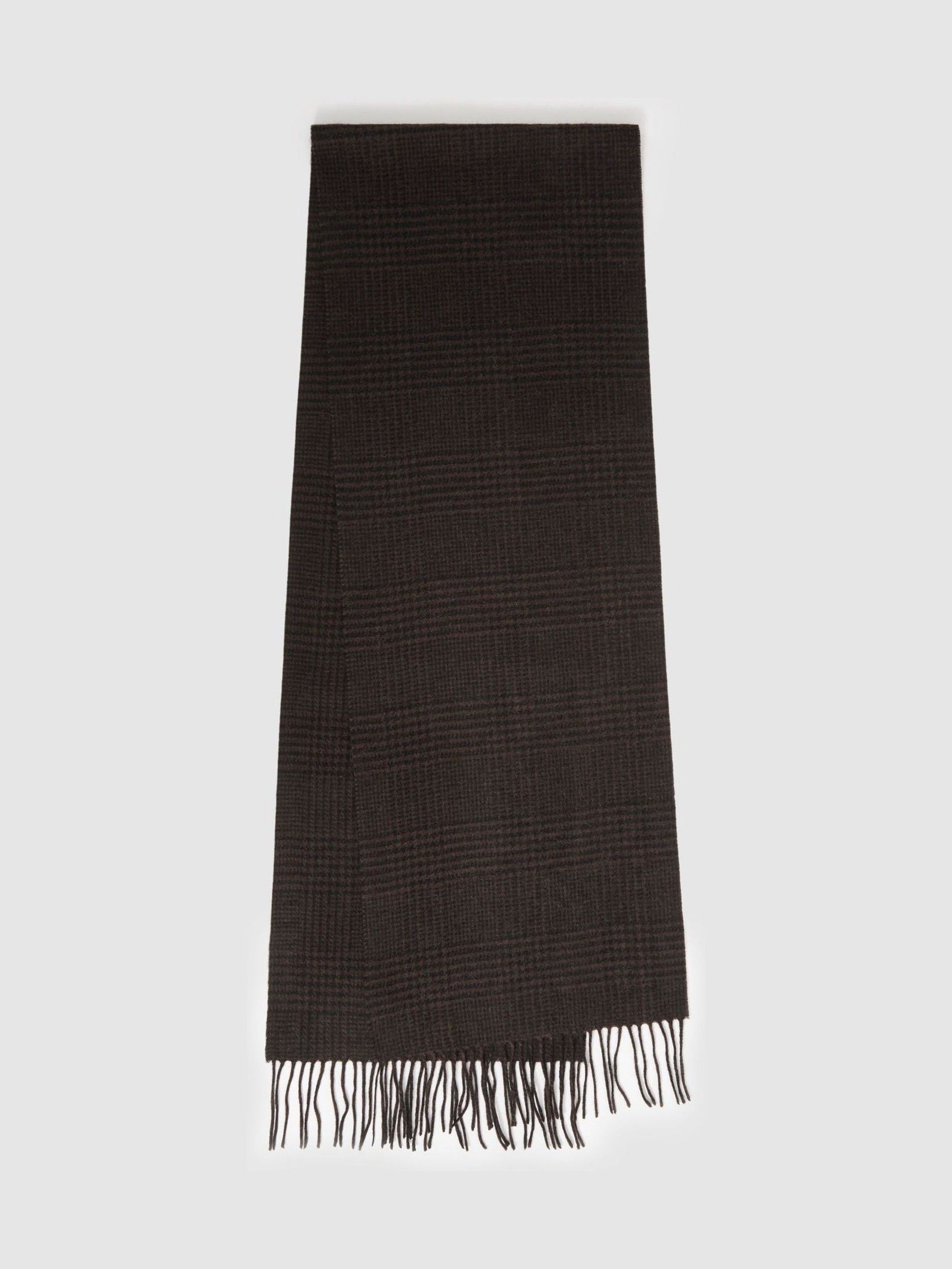 Wool and Cashmere Prince of Wales Check Scarf in Brown/Black - Image 1 of 4