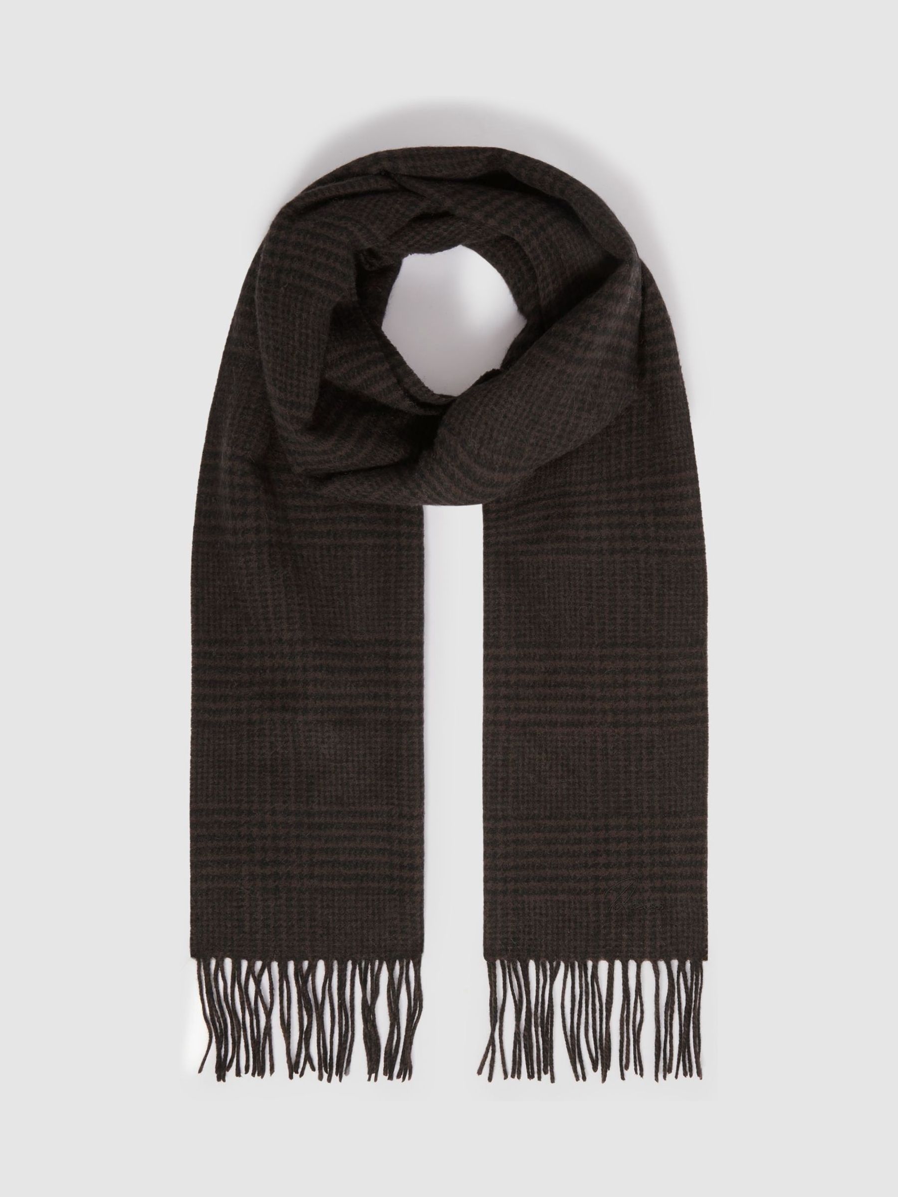 Wool and Cashmere Prince of Wales Check Scarf in Brown/Black - Image 3 of 4
