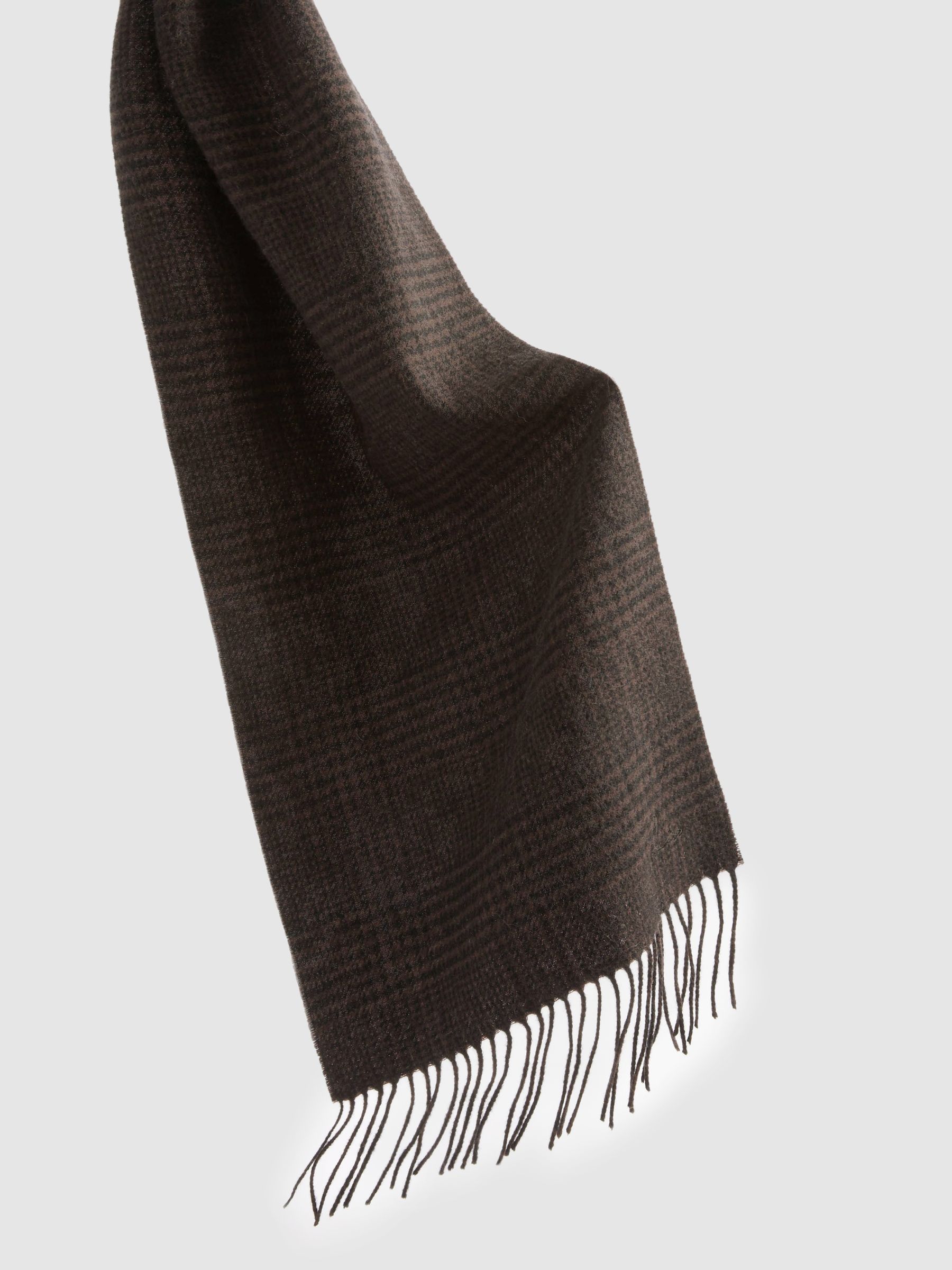 Wool and Cashmere Prince of Wales Check Scarf in Brown/Black - Image 4 of 4