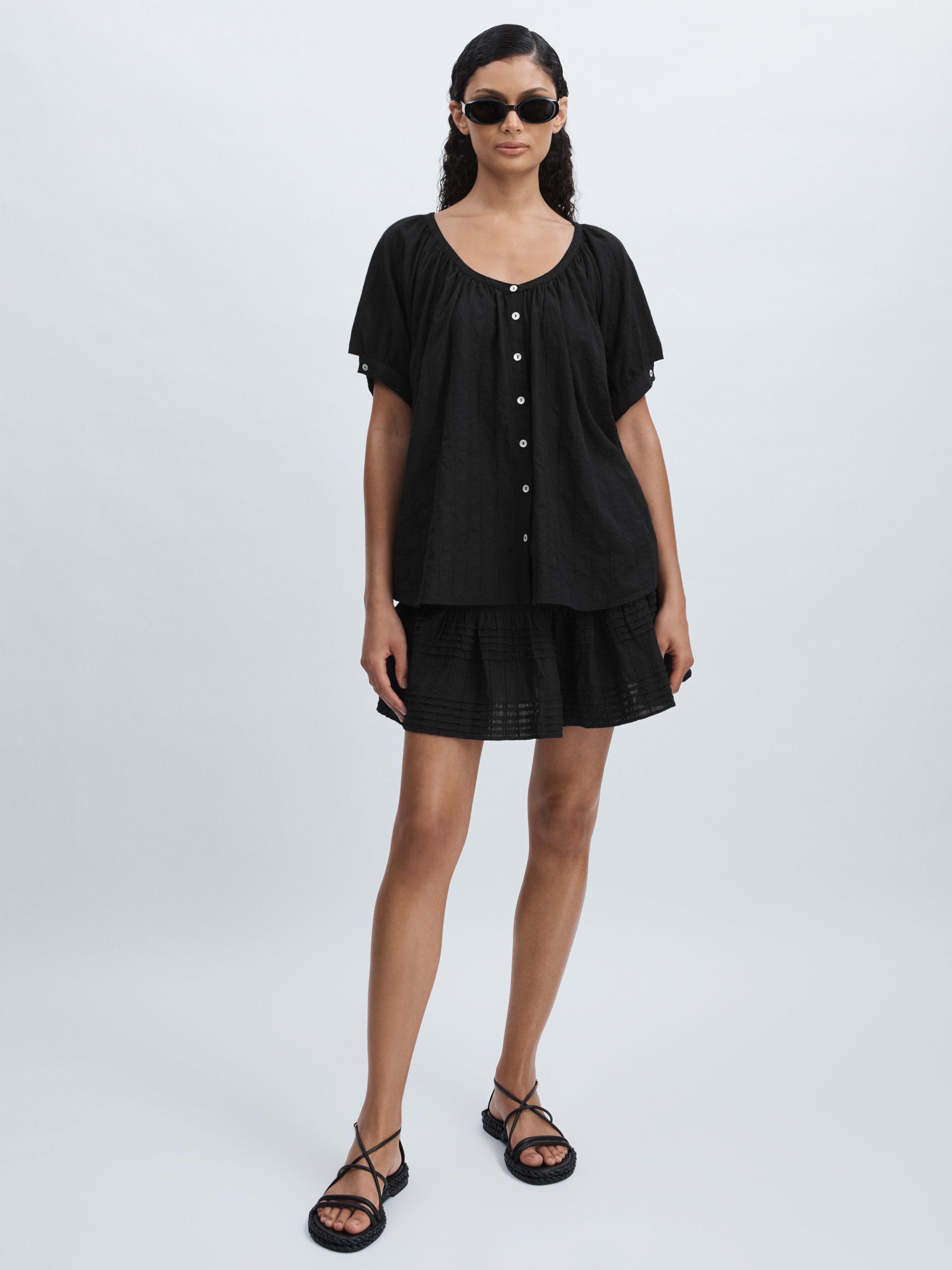 Mille 100% Cotton Tiered Mini Skirt in Black - Image 1 of 6