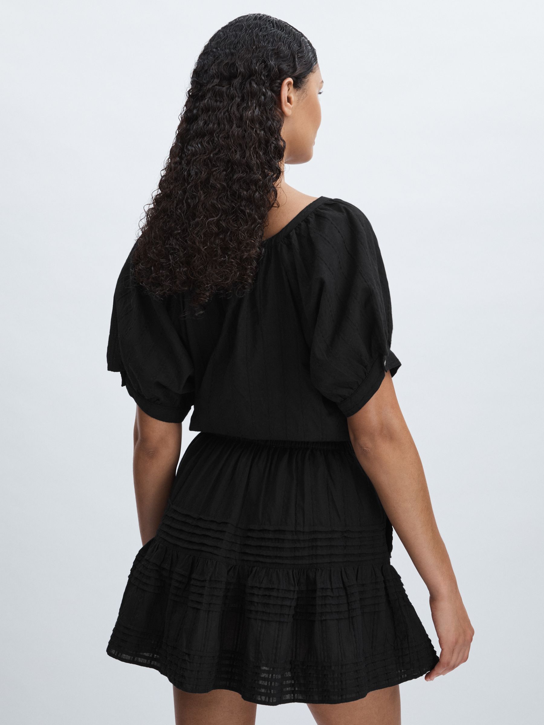 Mille 100% Cotton Tiered Mini Skirt in Black - Image 5 of 6