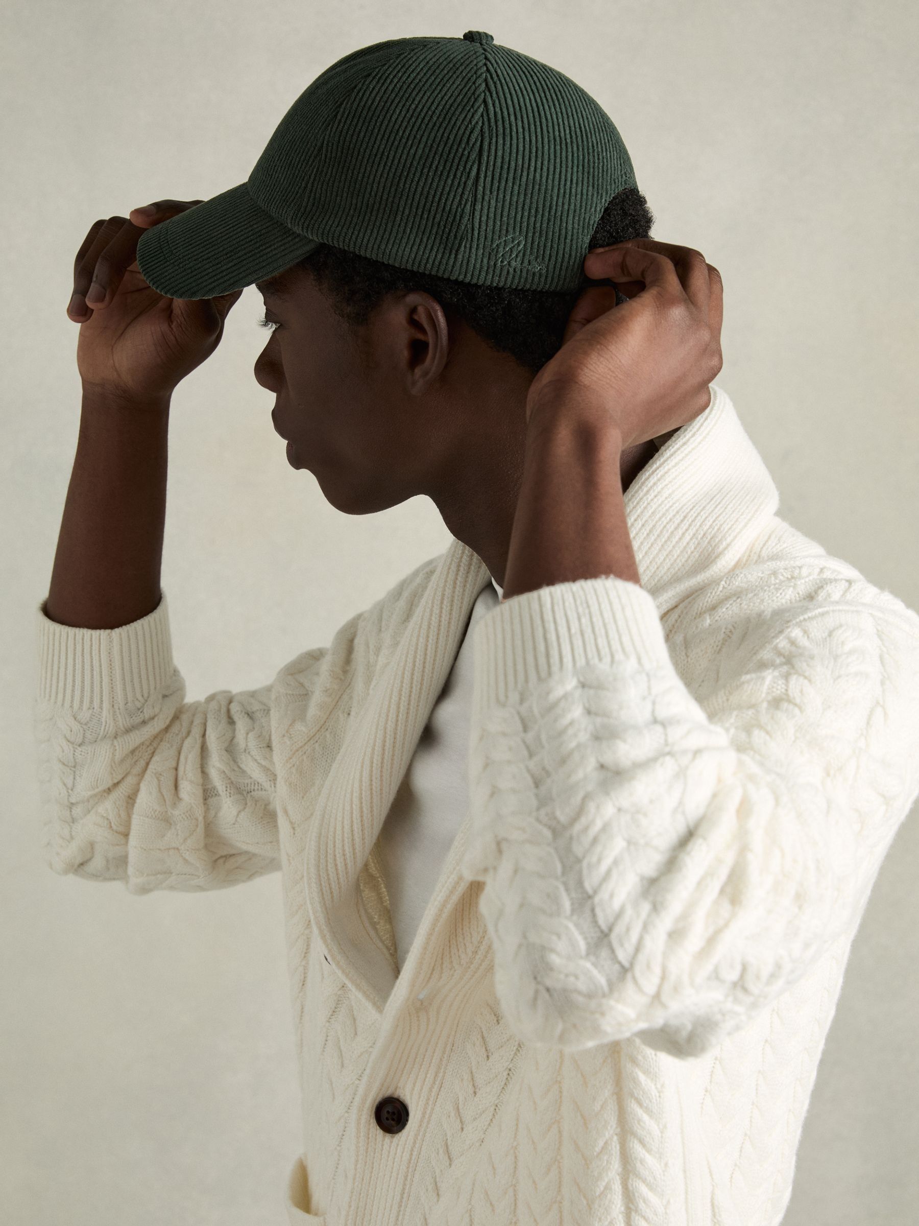 Corduroy Baseball Cap in Dark Green - Image 2 of 4