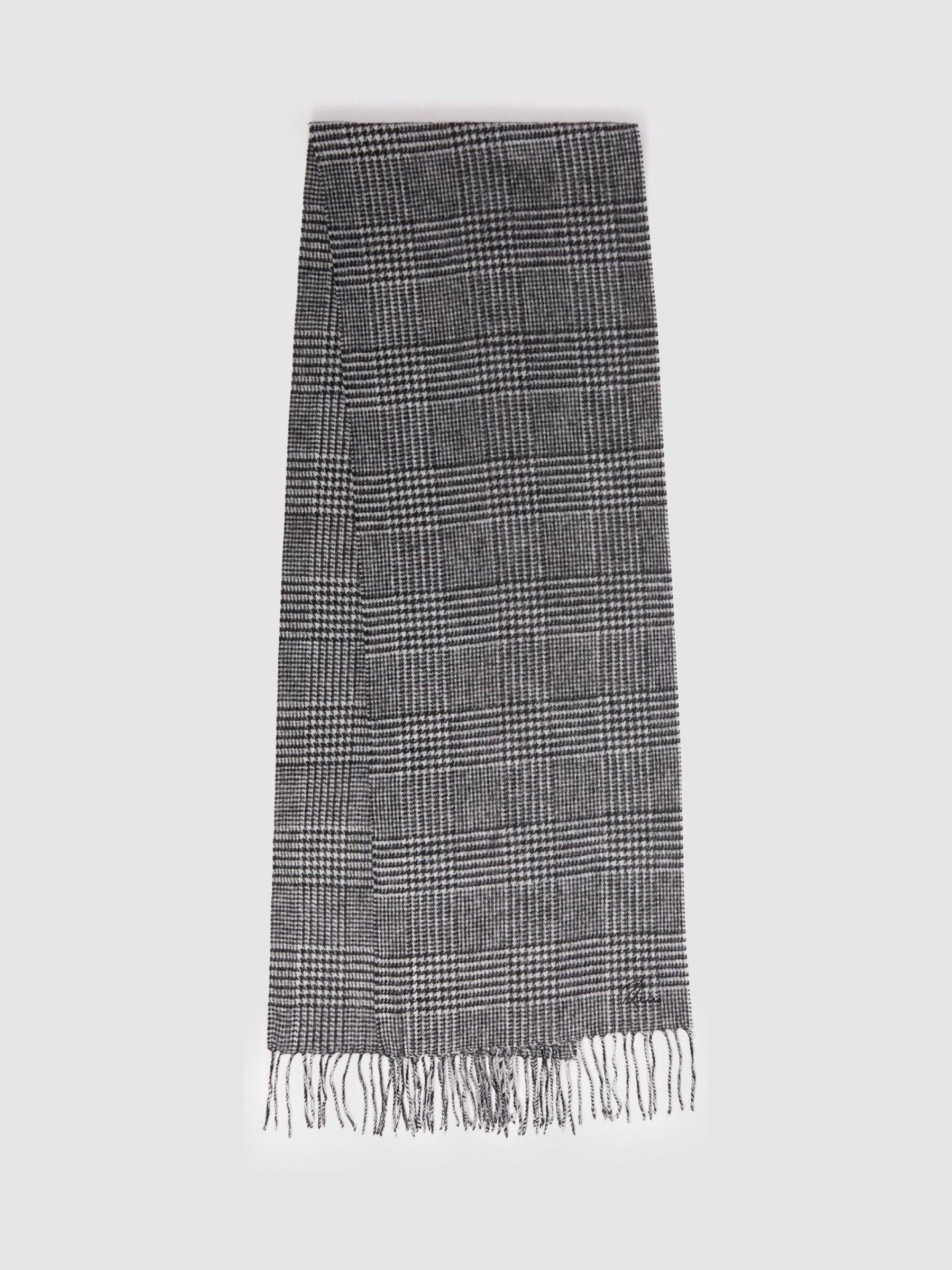 Wool and Cashmere Prince of Wales Check Scarf in Black/White - Image 1 of 4