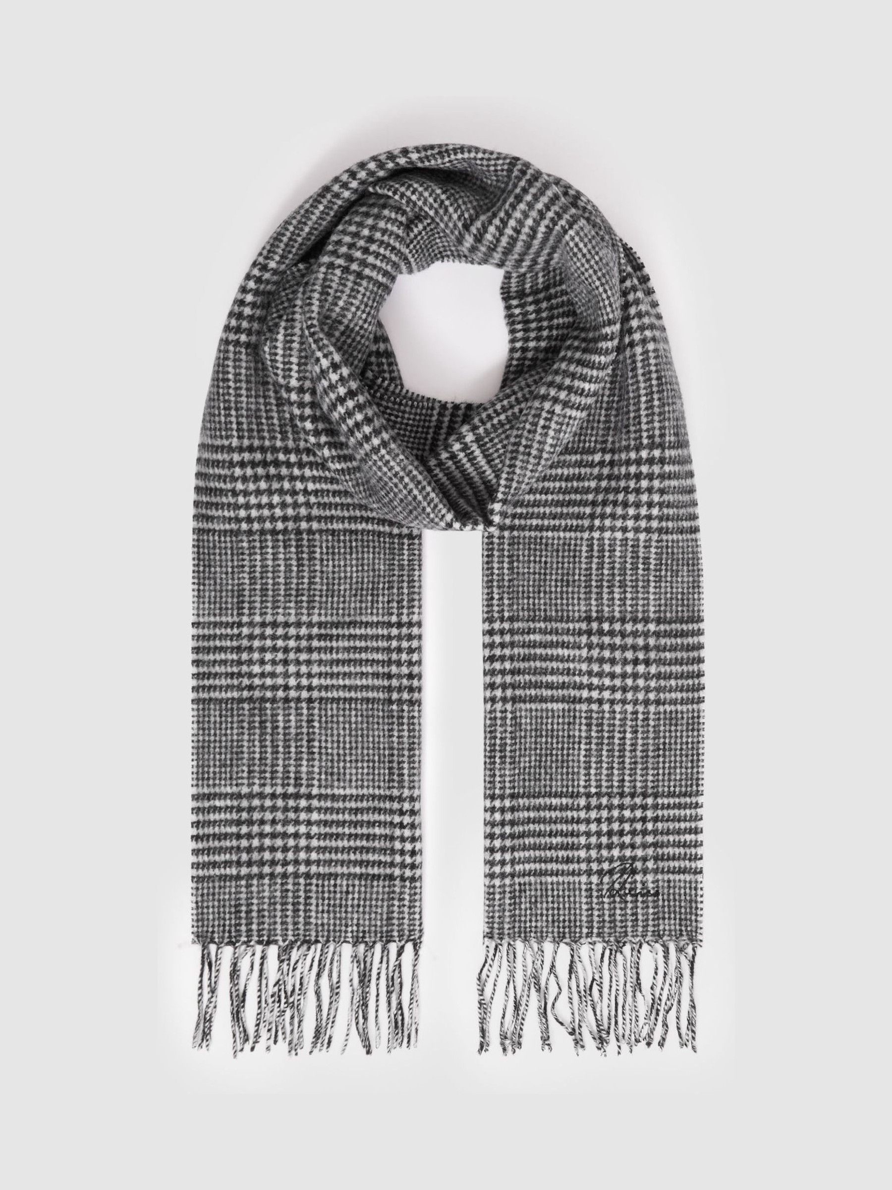 Wool and Cashmere Prince of Wales Check Scarf in Black/White - Image 3 of 4