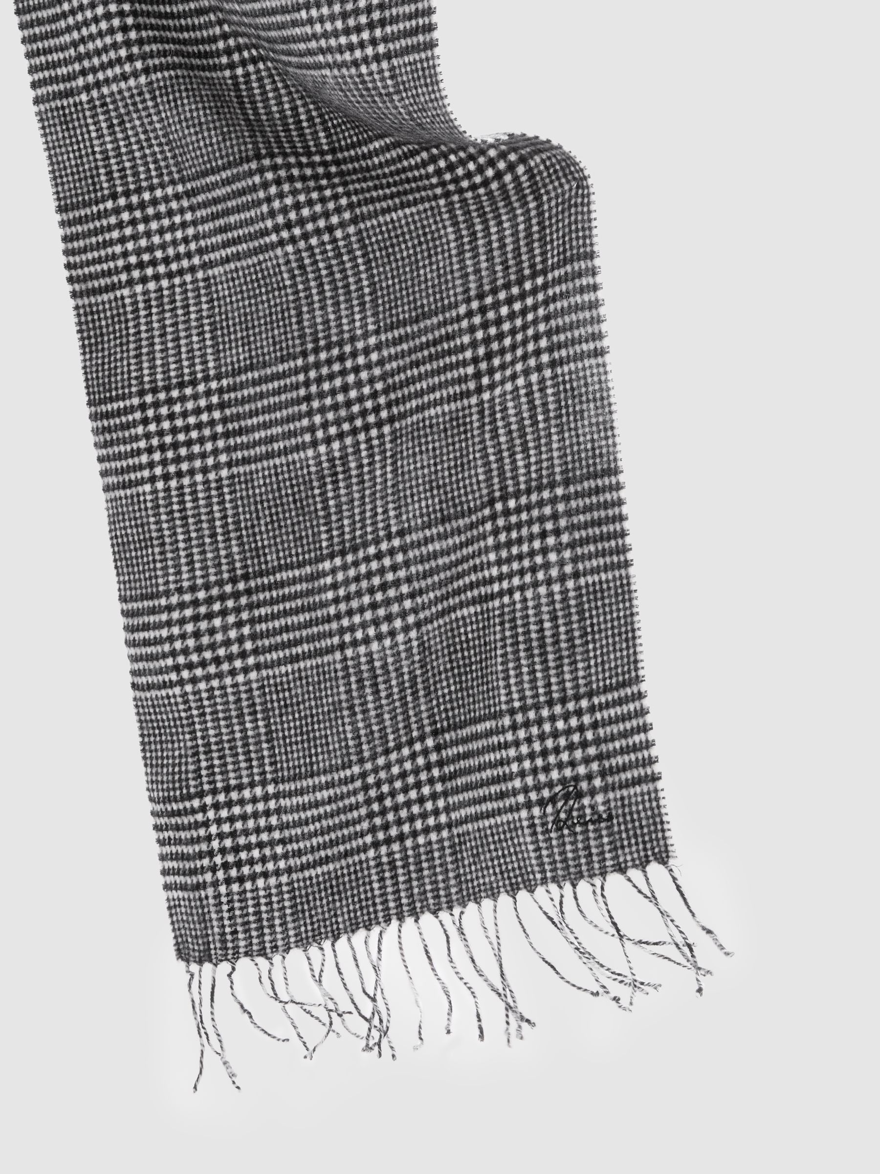 Wool and Cashmere Prince of Wales Check Scarf in Black/White - Image 4 of 4
