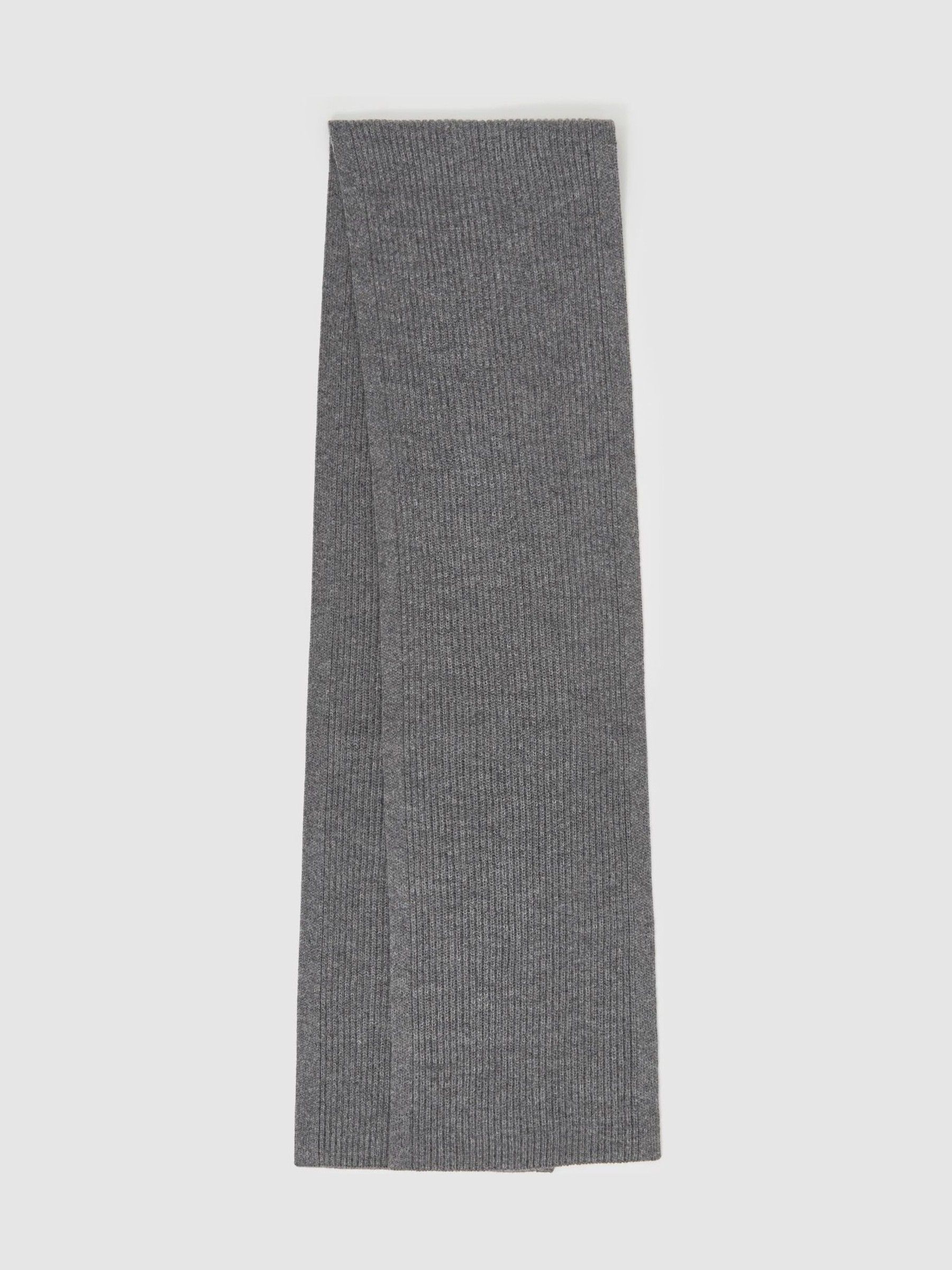 Ribbed Merino Scarf in Mid Grey Melange - Image 1 of 4
