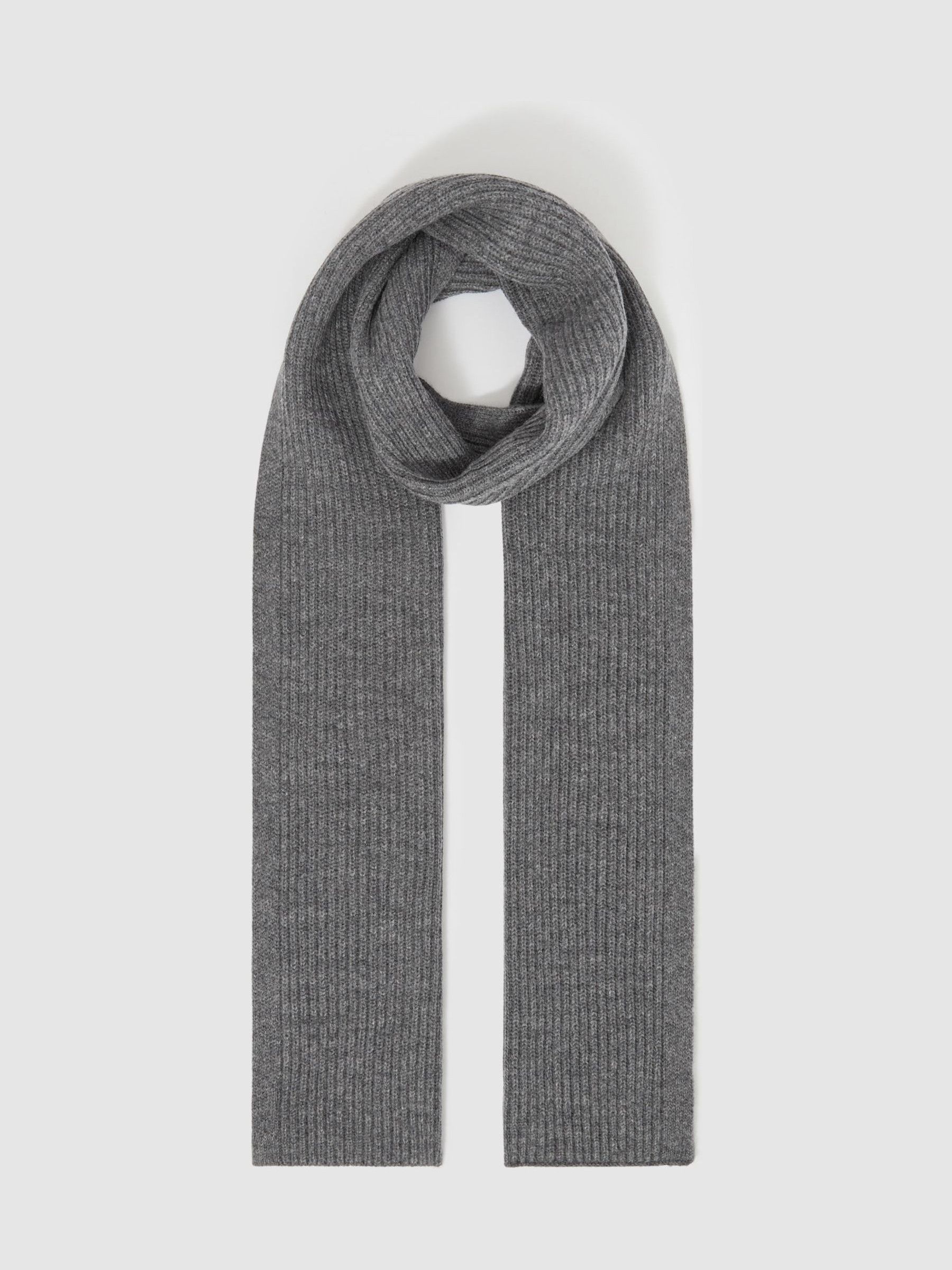 Ribbed Merino Scarf in Mid Grey Melange - Image 3 of 4