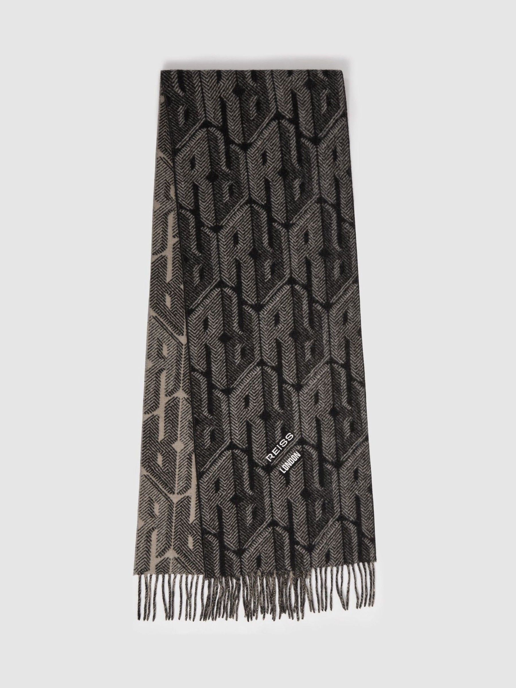 Wool and Cashmere Jacquard Scarf in Black/Grey - Image 1 of 5