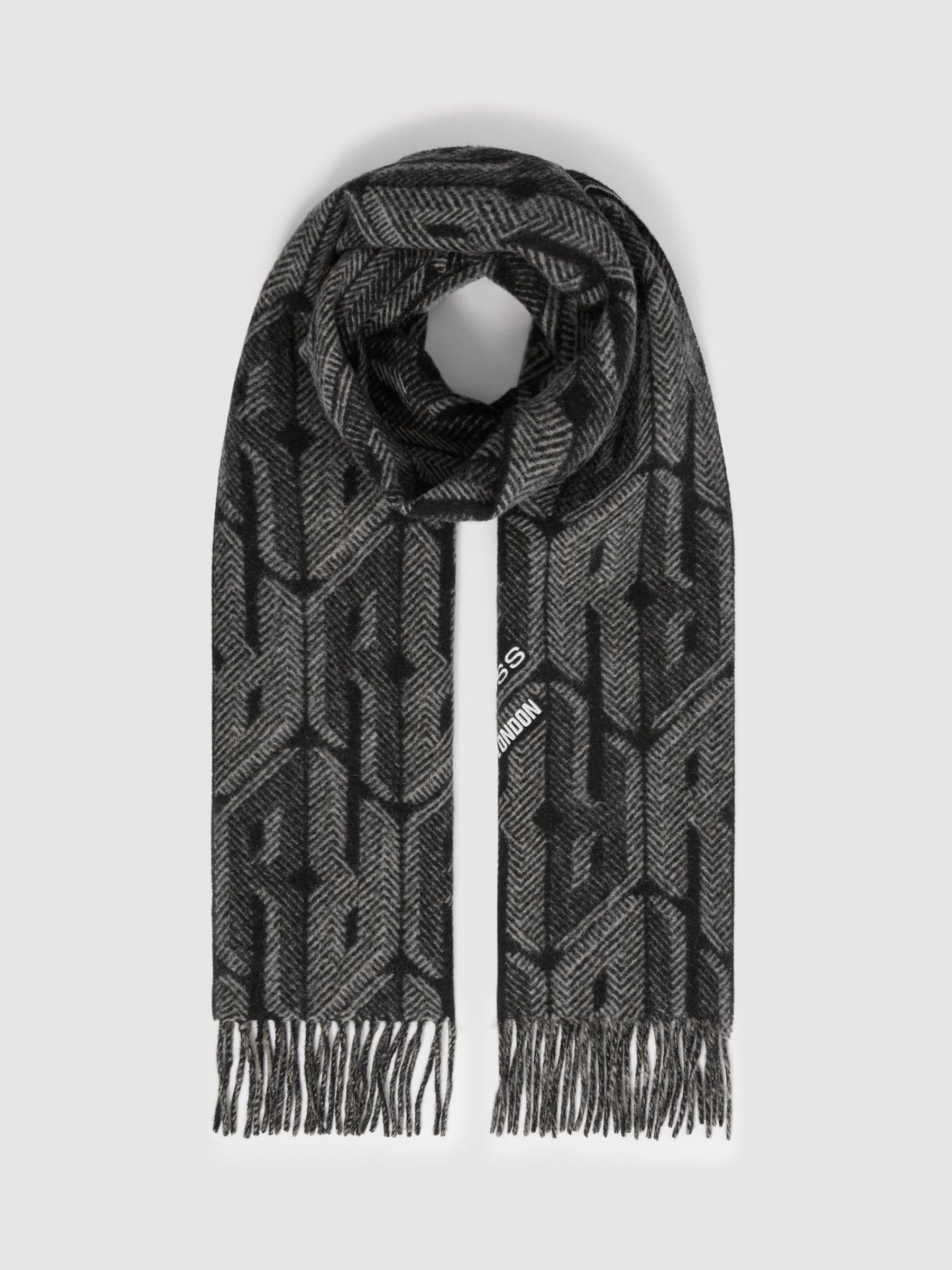 Wool and Cashmere Jacquard Scarf in Black/Grey - Image 3 of 5