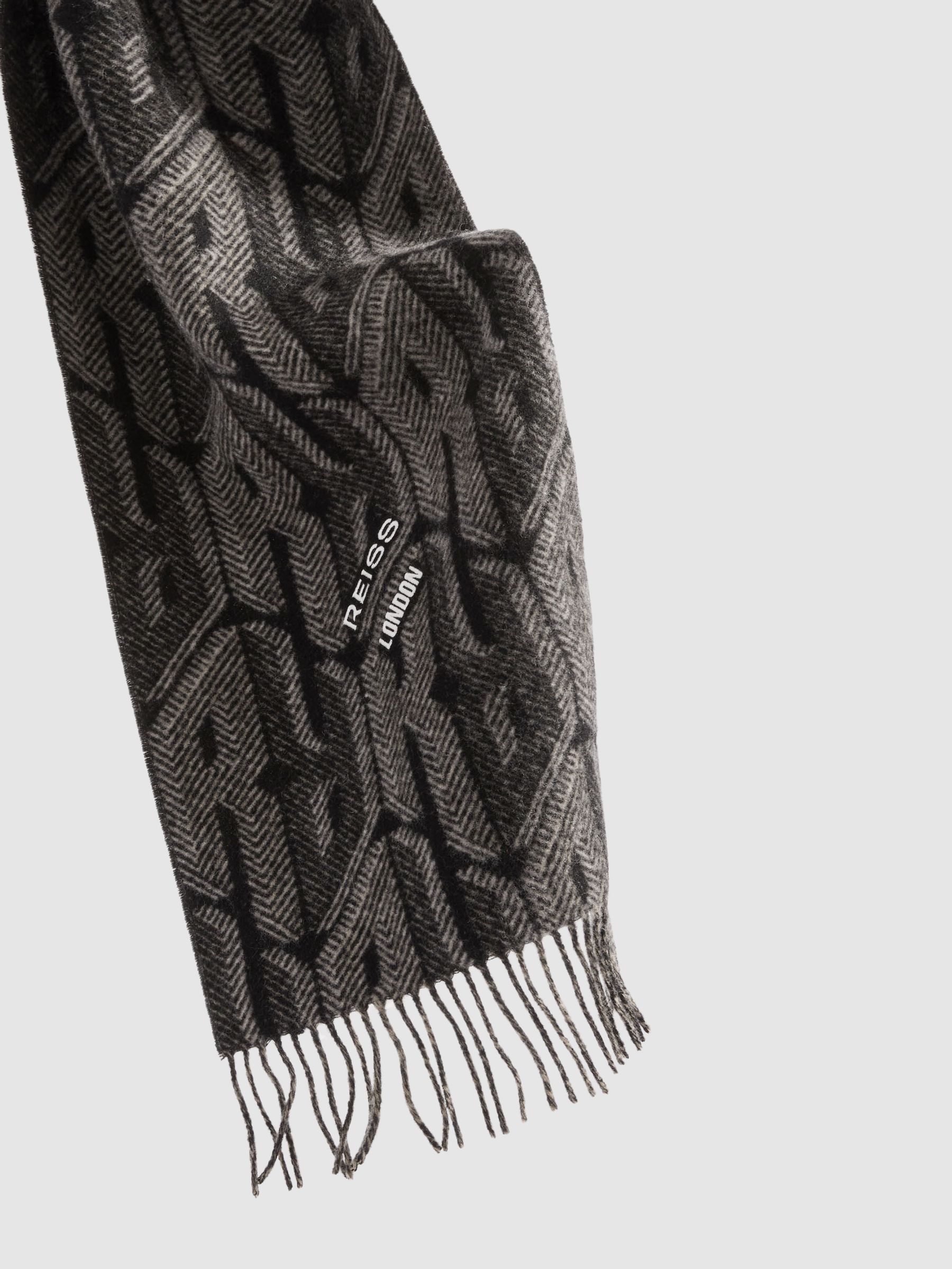 Wool and Cashmere Jacquard Scarf in Black/Grey - Image 4 of 5