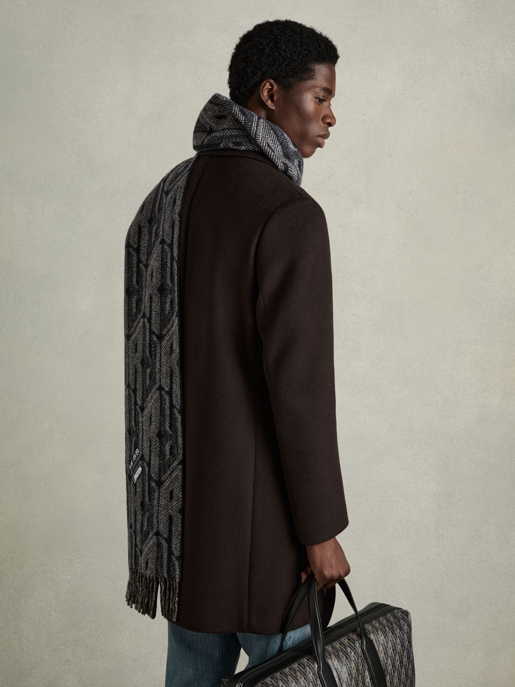 Wool and Cashmere Jacquard Scarf in Black/Grey - Image 5 of 5