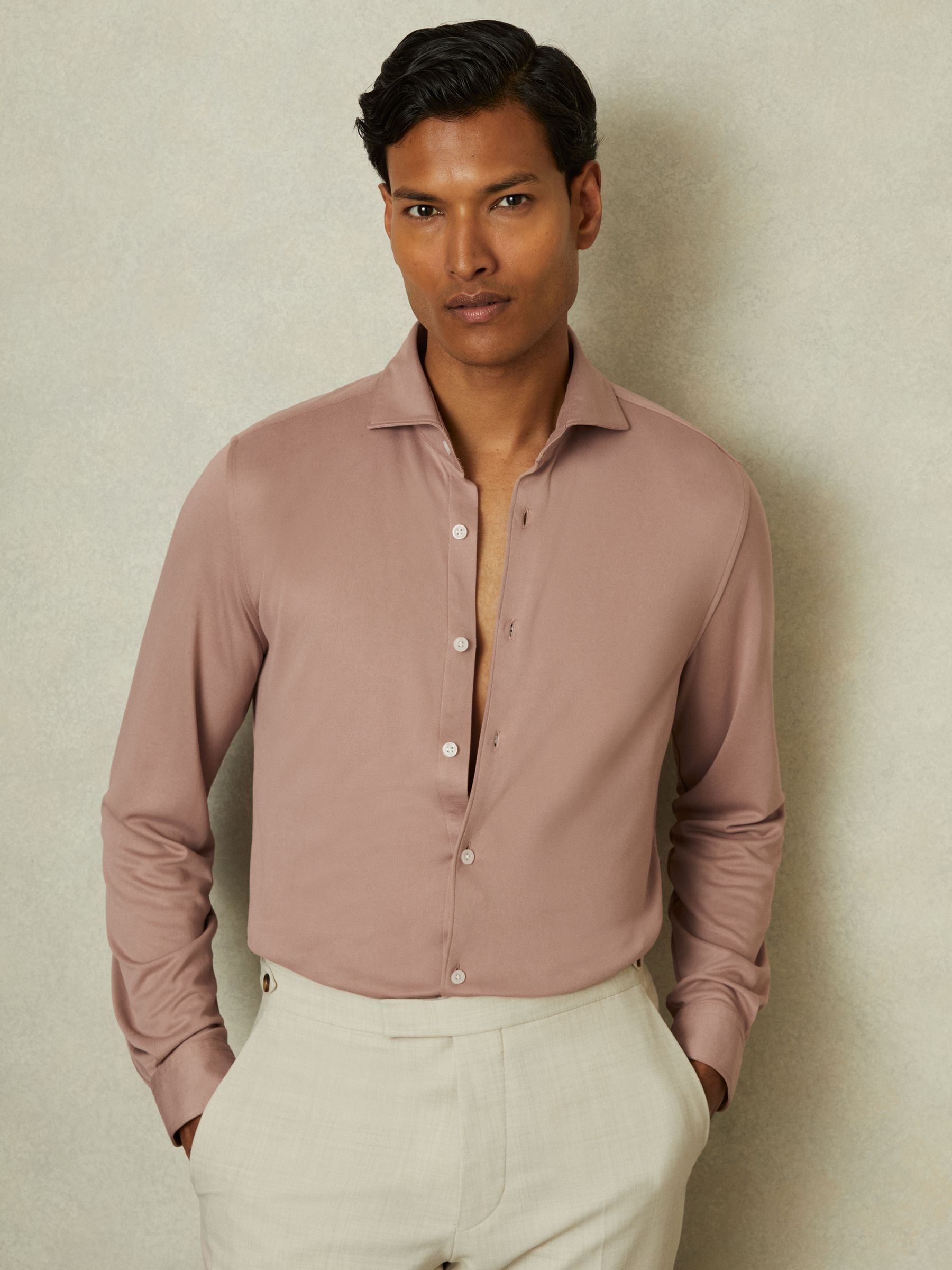 Modal Blend Cutaway Collar Shirt in Dusty Pink - Image 1 of 6