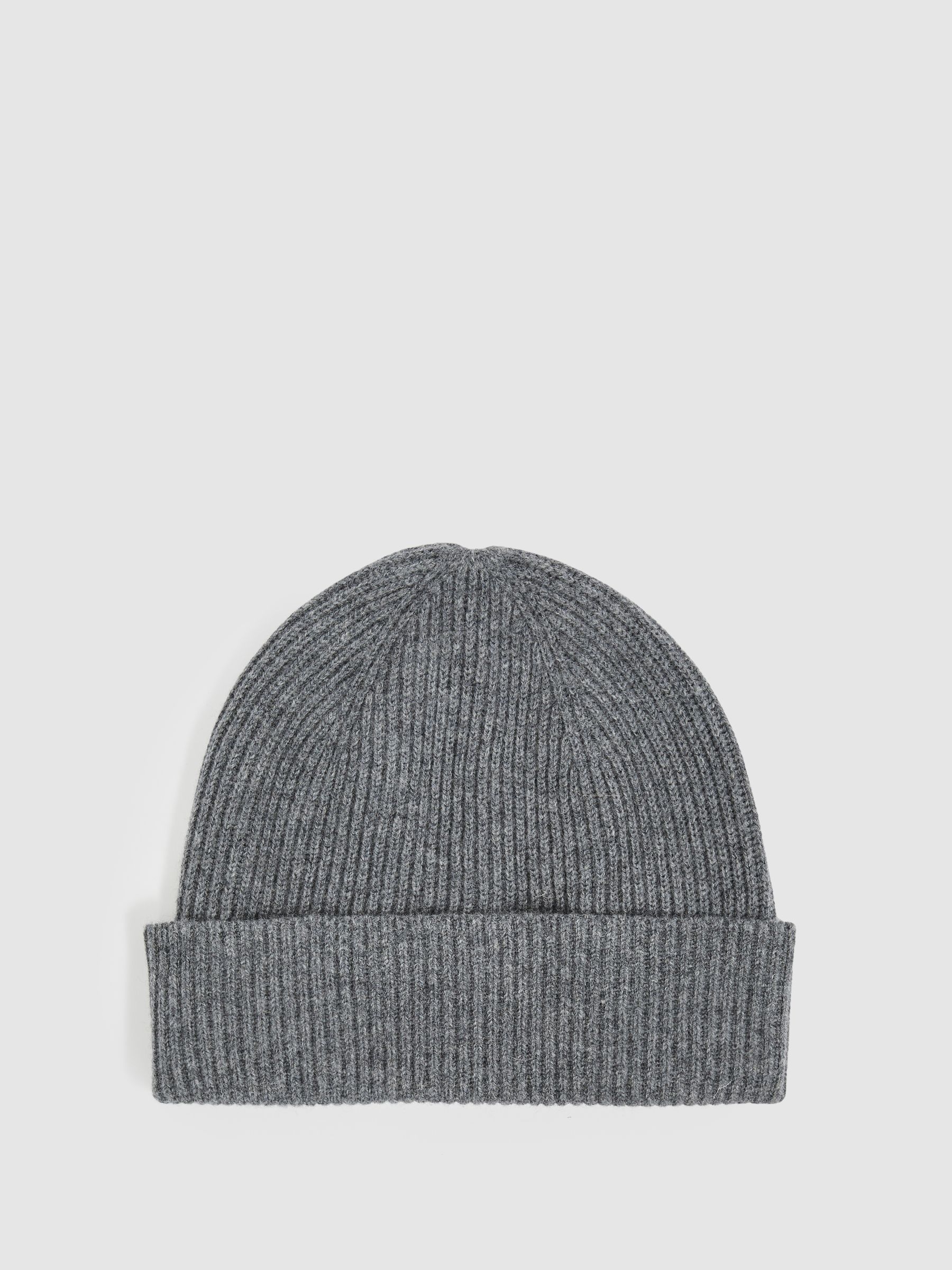 Merino Wool Ribbed Scarf And Beanie Set in Mid Grey Melange - Image 4 of 7