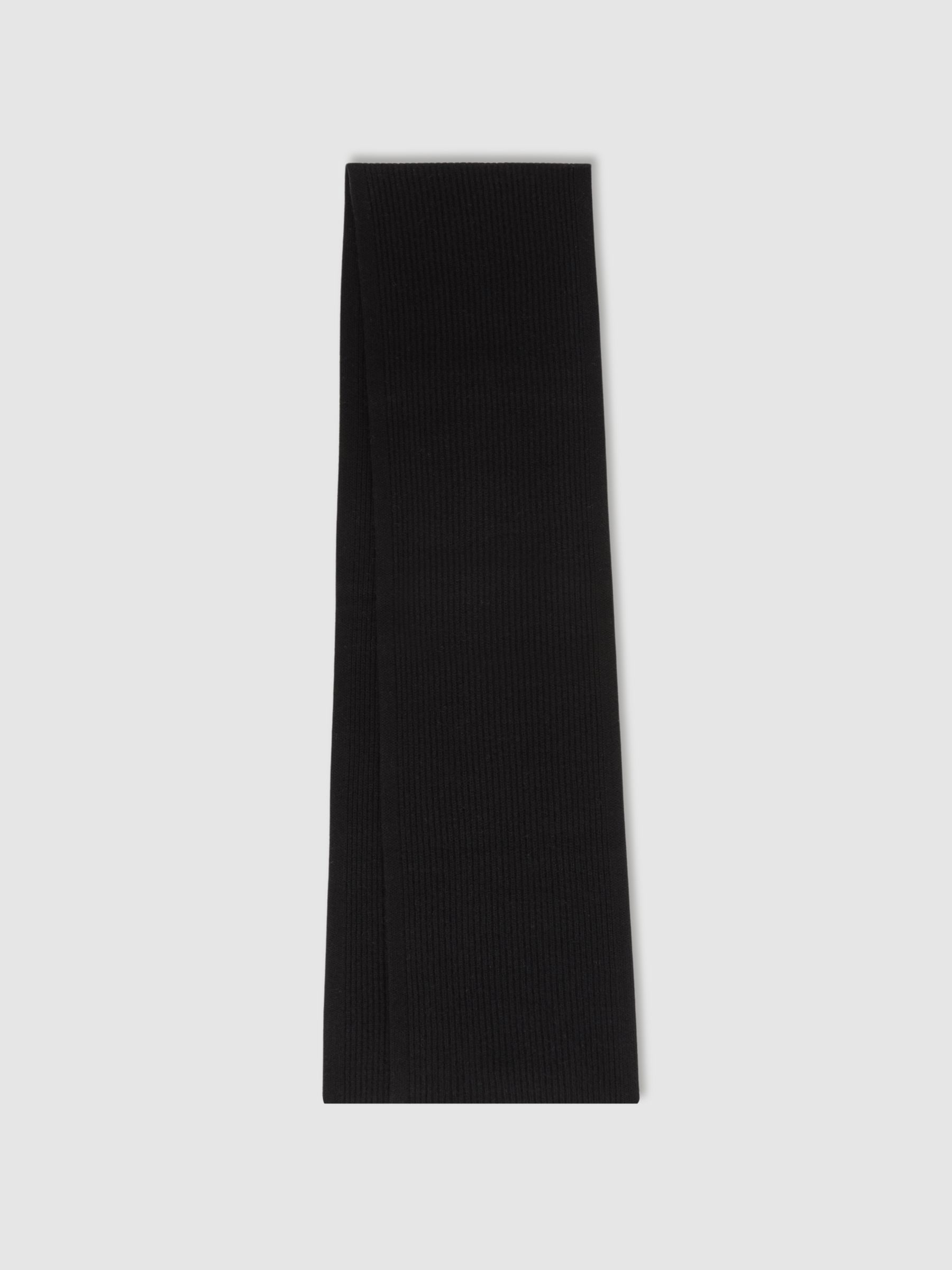 Merino Wool Ribbed Scarf And Beanie Set in Black - Image 4 of 6