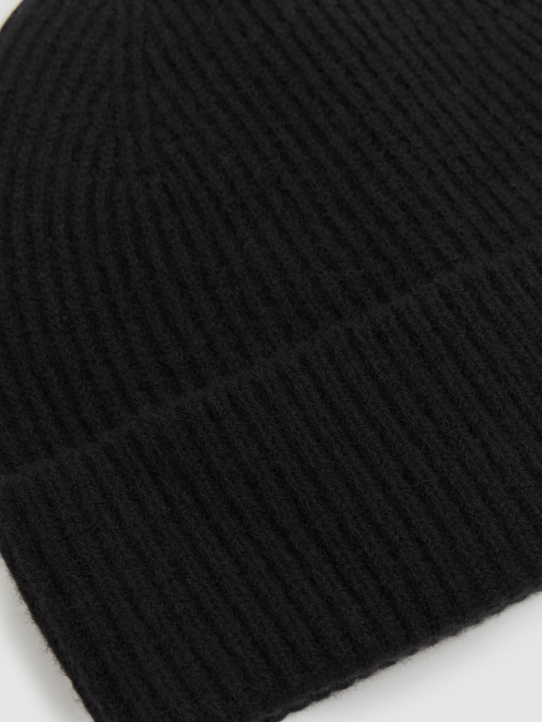 Merino Wool Ribbed Beanie Hat in Black - Image 3 of 4