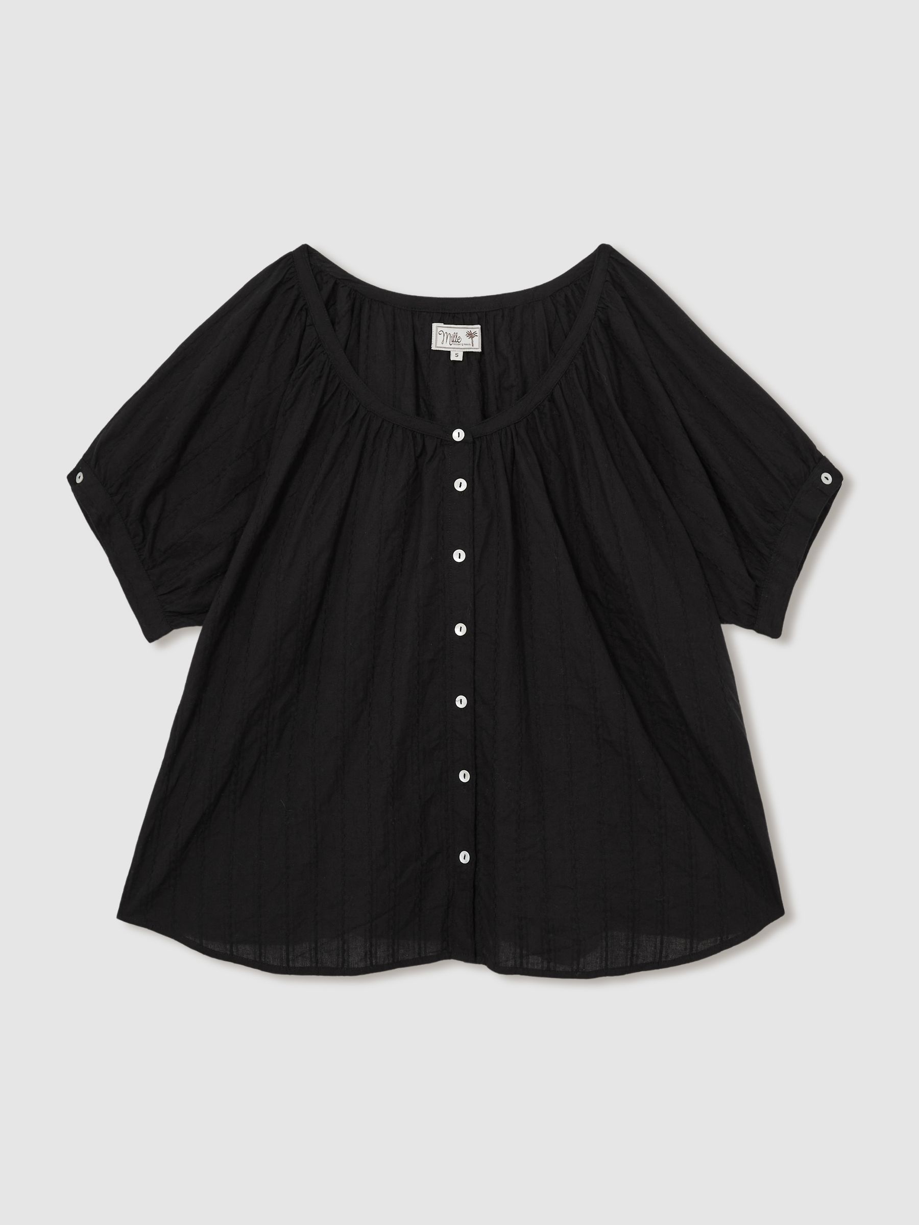 Mille Puff-Sleeve Button-Through Top in Black - Image 2 of 5