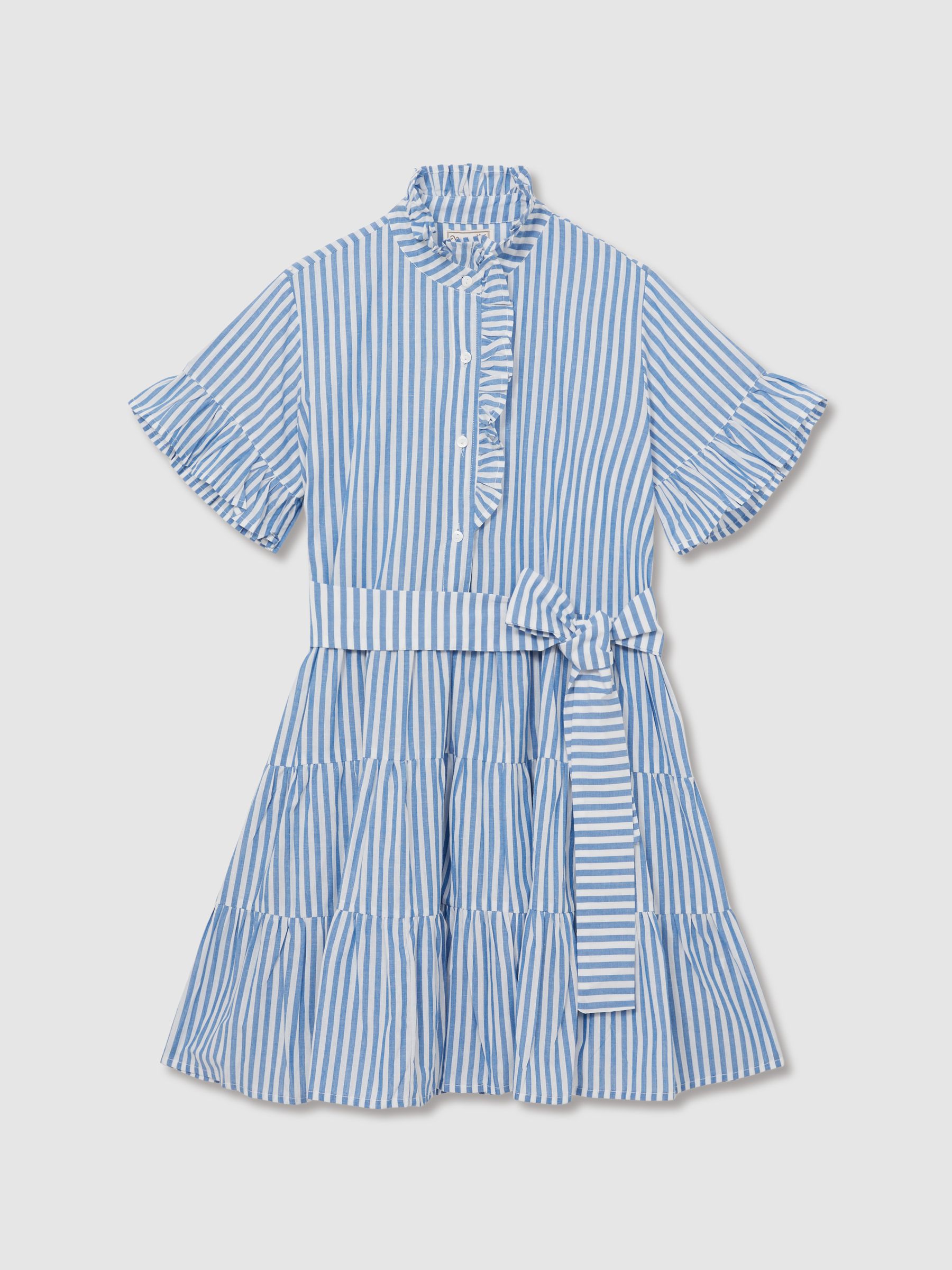 Mille 100% Cotton Striped Tiered Mini Dress in Blue Stripe - Image 2 of 6
