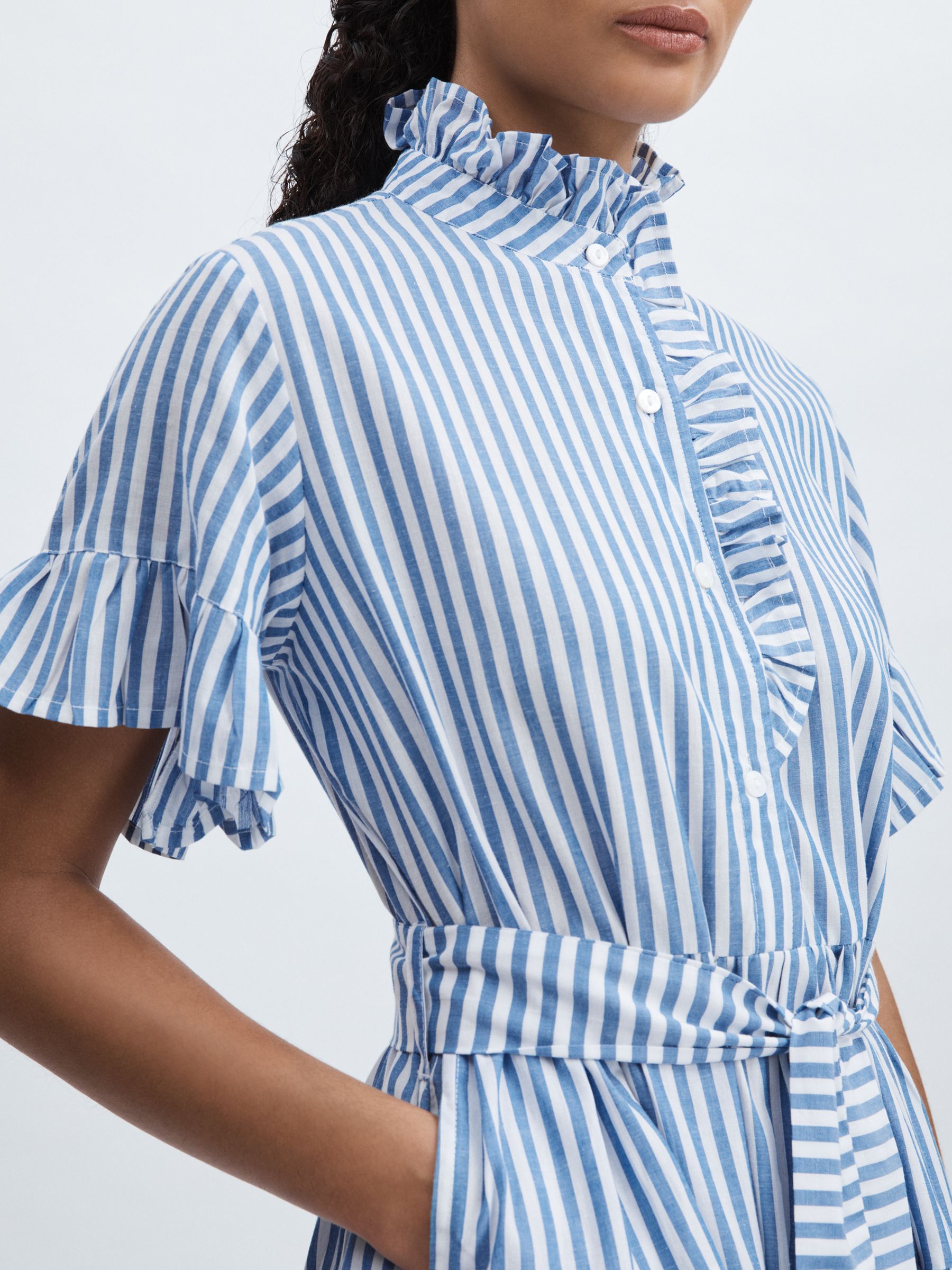 Mille 100% Cotton Striped Tiered Mini Dress in Blue Stripe - image 4