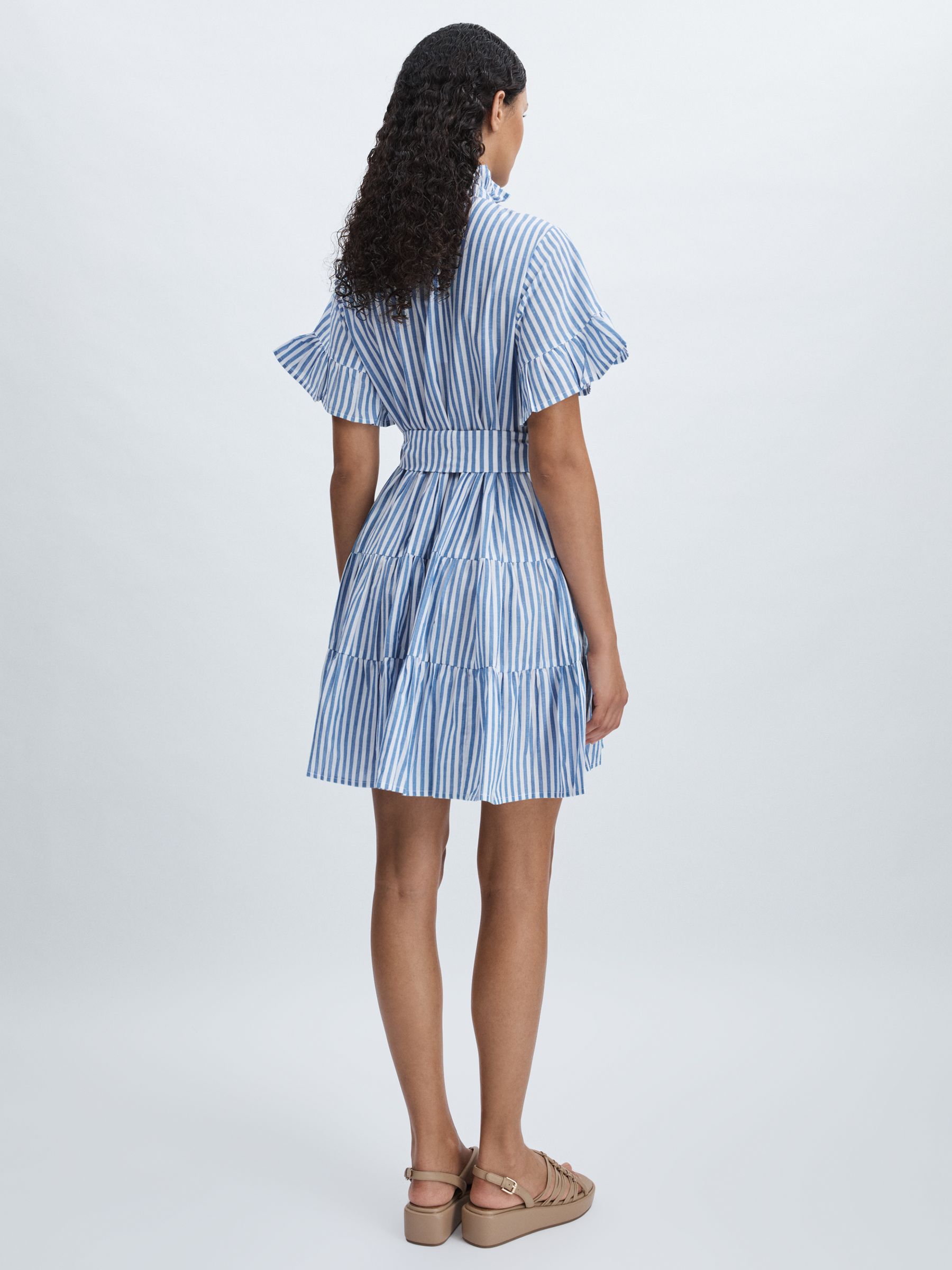 Mille 100% Cotton Striped Tiered Mini Dress in Blue Stripe - image 5