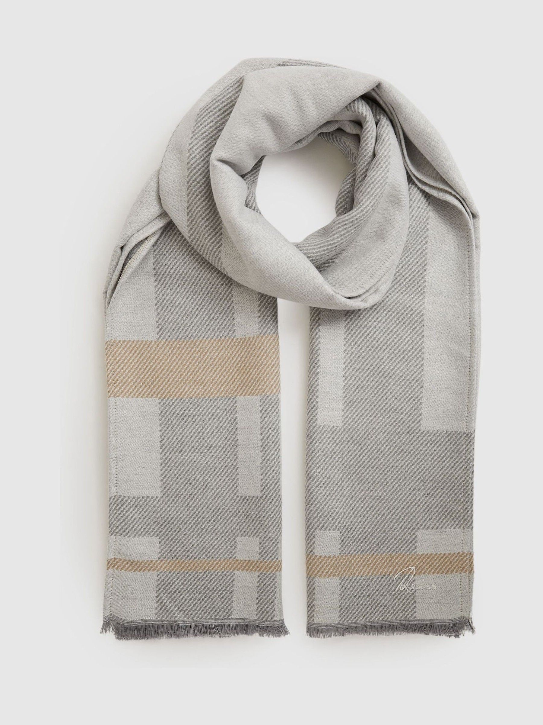 Logo-Embroidered Checked Scarf in Grey - Image 3 of 5