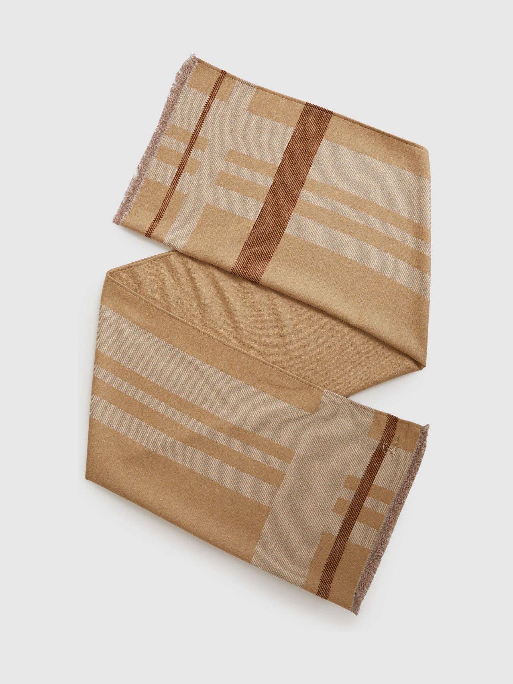 Logo-Embroidered Checked Scarf in Camel - Image 1 of 5