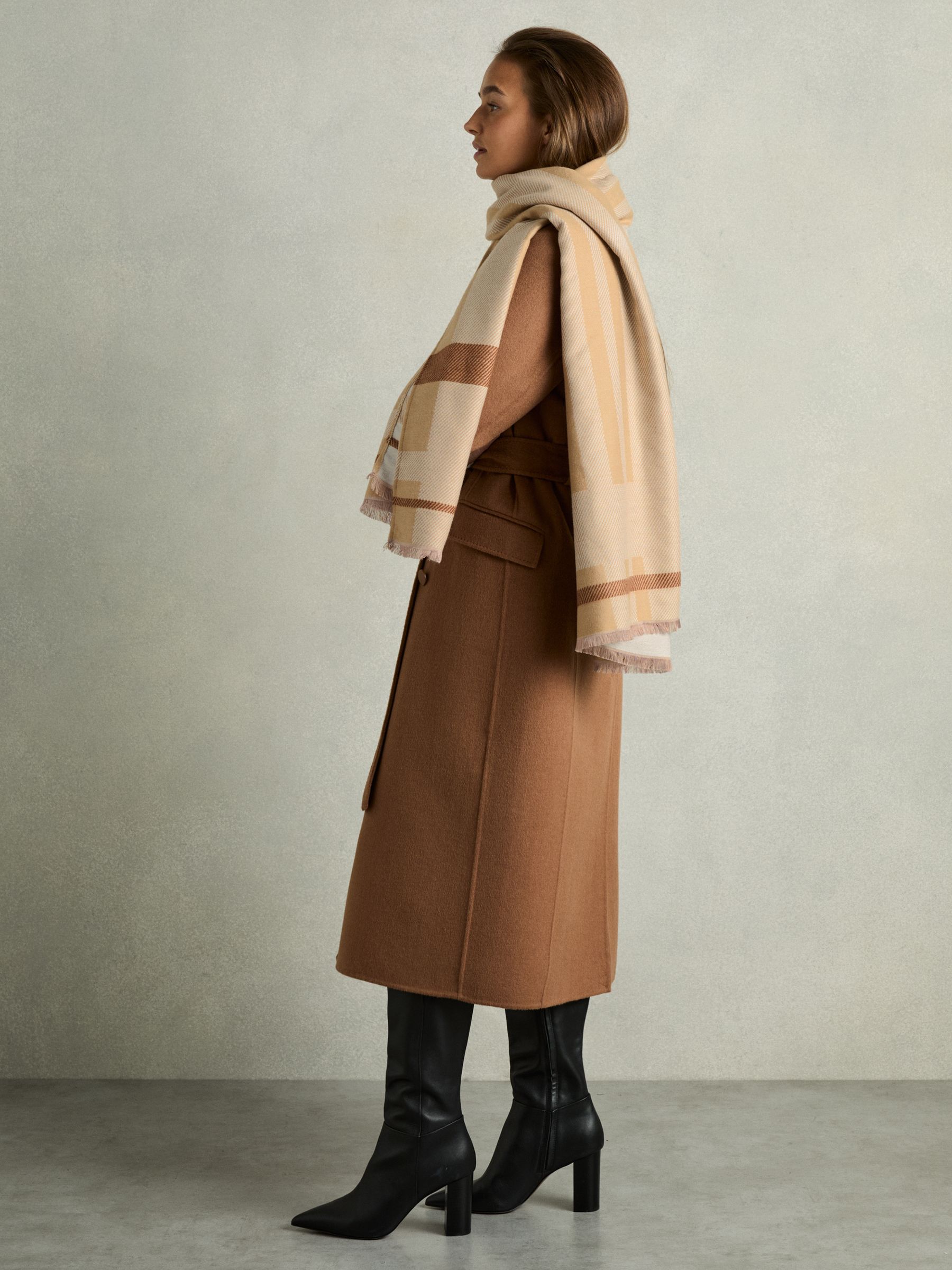 Logo-Embroidered Checked Scarf in Camel - Image 2 of 5