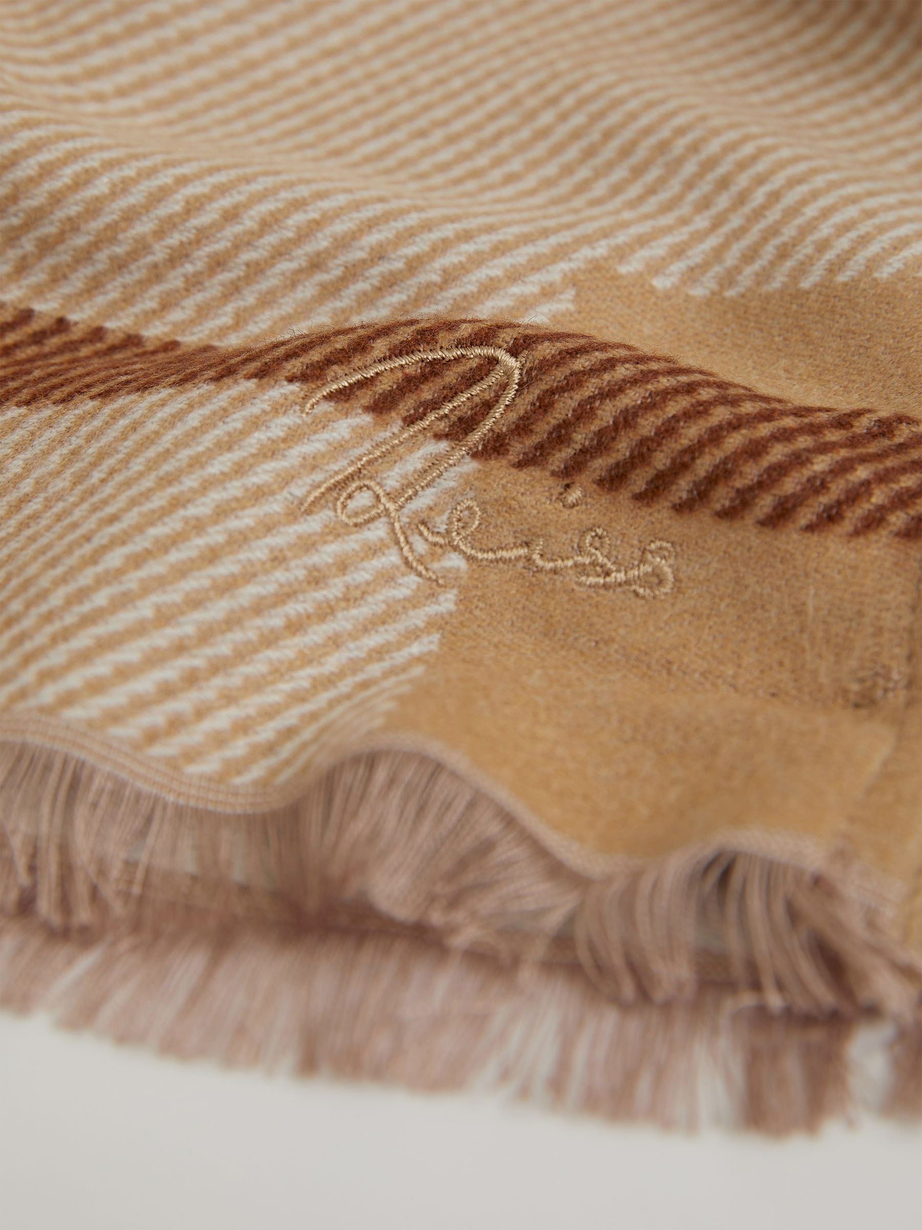 Logo-Embroidered Checked Scarf in Camel - Image 4 of 5