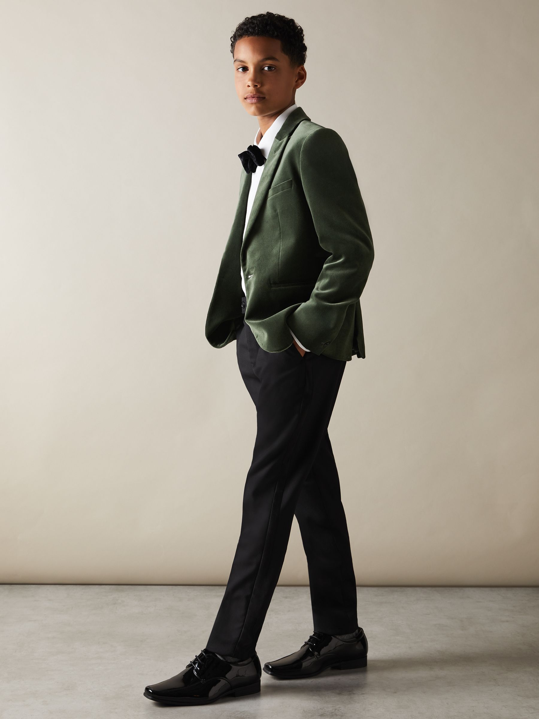 9-13 yrs Velvet Single Breasted Blazer in Sage Green - Image 2 of 3
