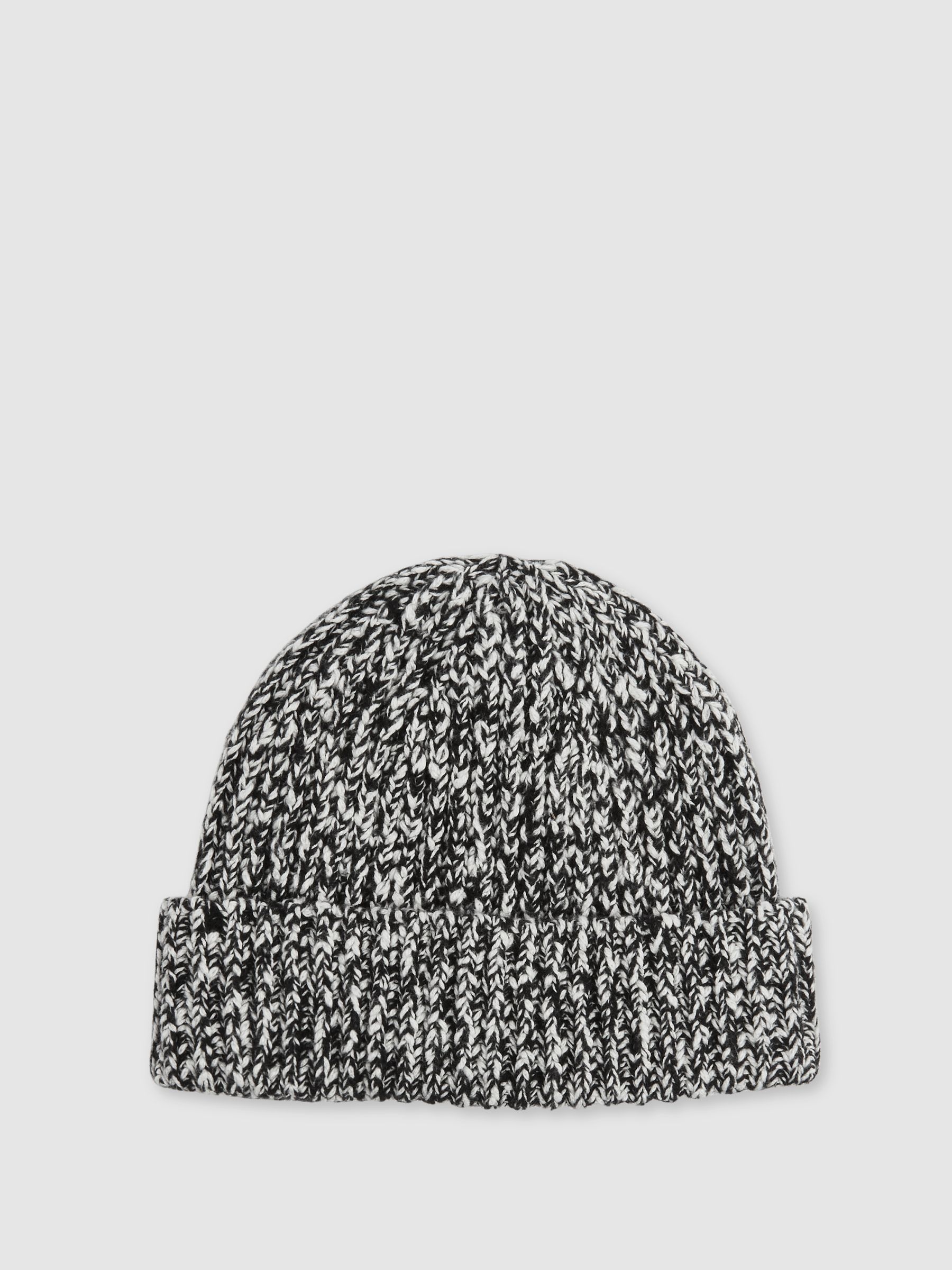Cotton Wool Ribbed Mouliné Beanie in Black/White - Image 1 of 4