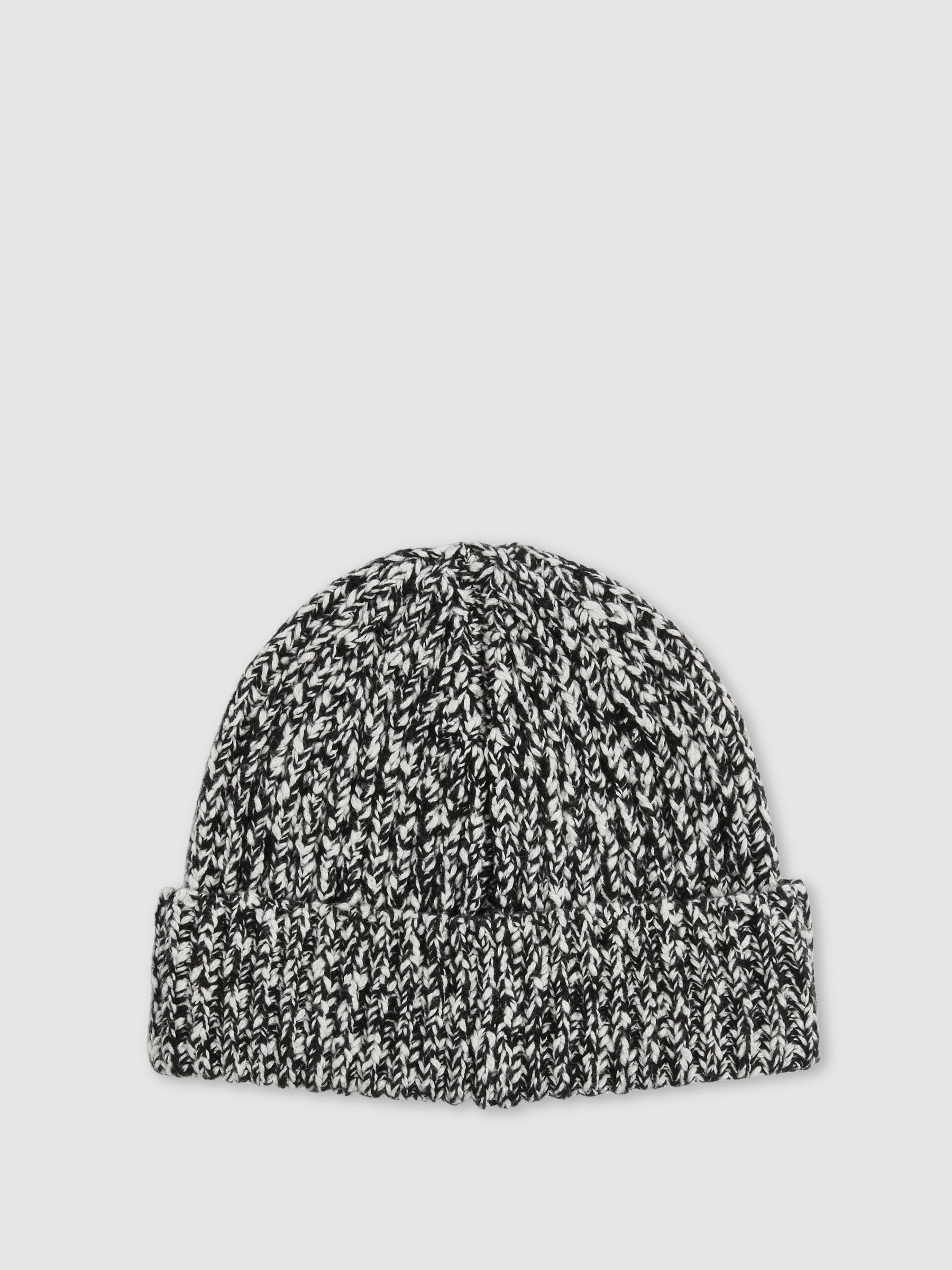 Cotton Wool Ribbed Mouliné Beanie in Black/White - Image 3 of 4