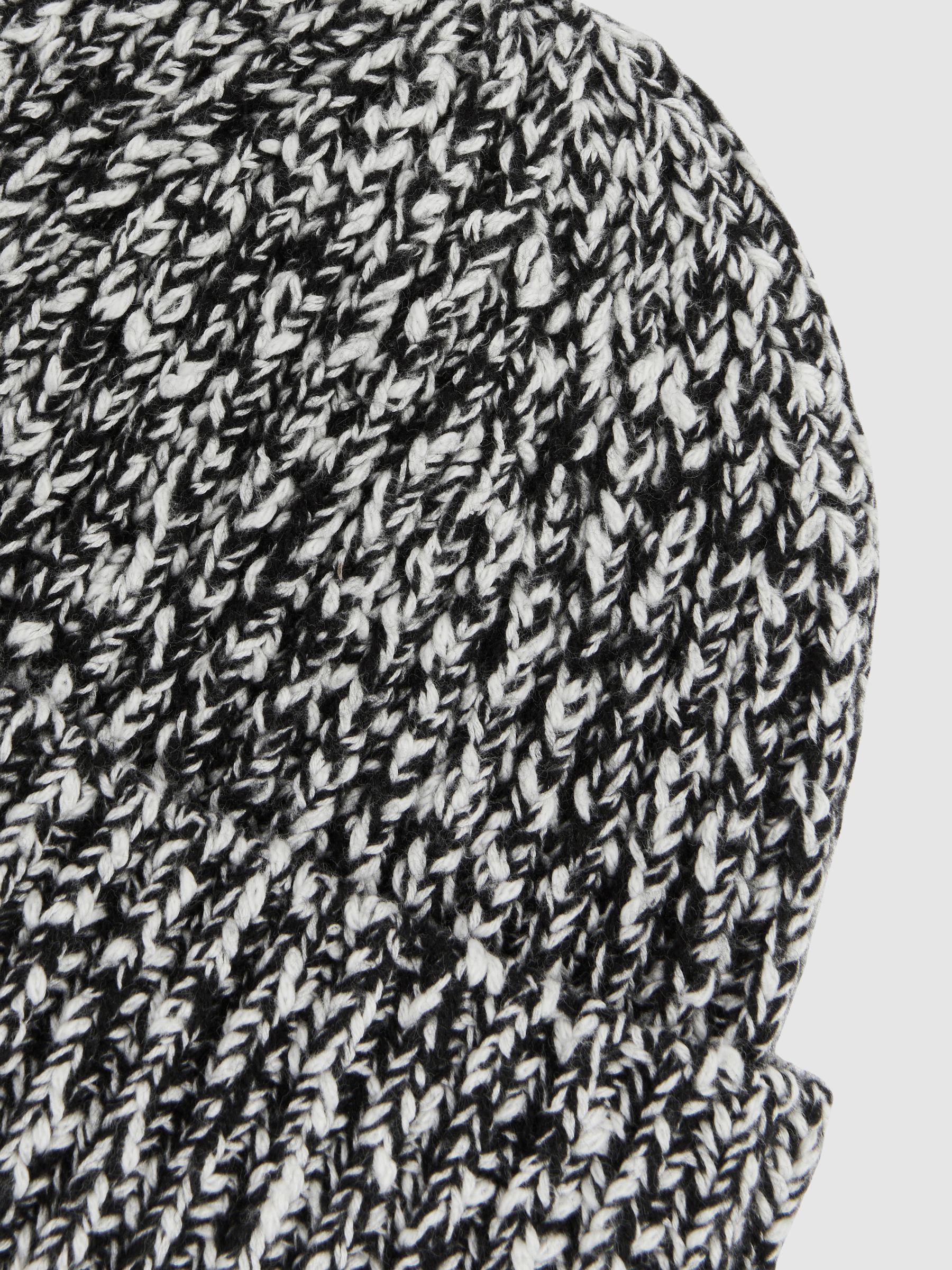 Cotton Wool Ribbed Mouliné Beanie in Black/White - Image 4 of 4