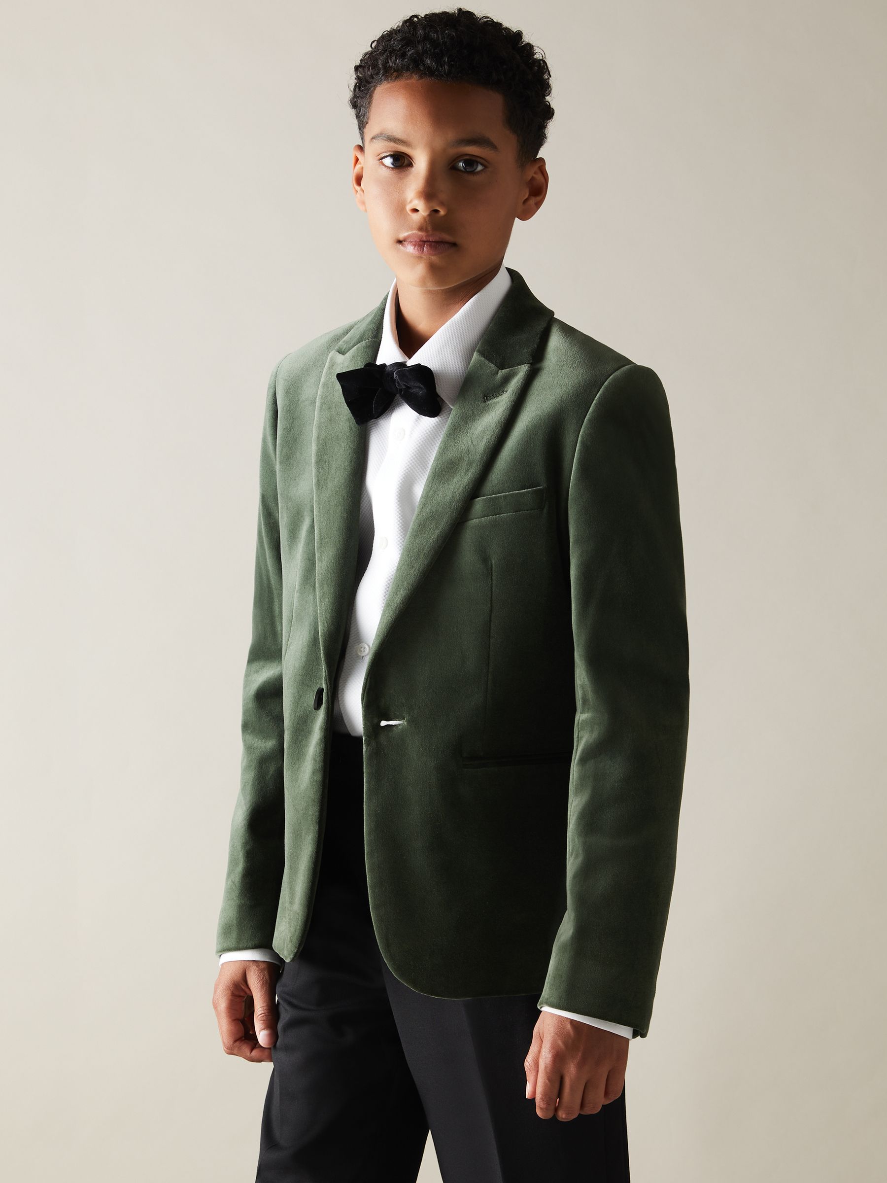 3-9 yrs Velvet Single Breasted Blazer in Sage Green - Image 2 of 3