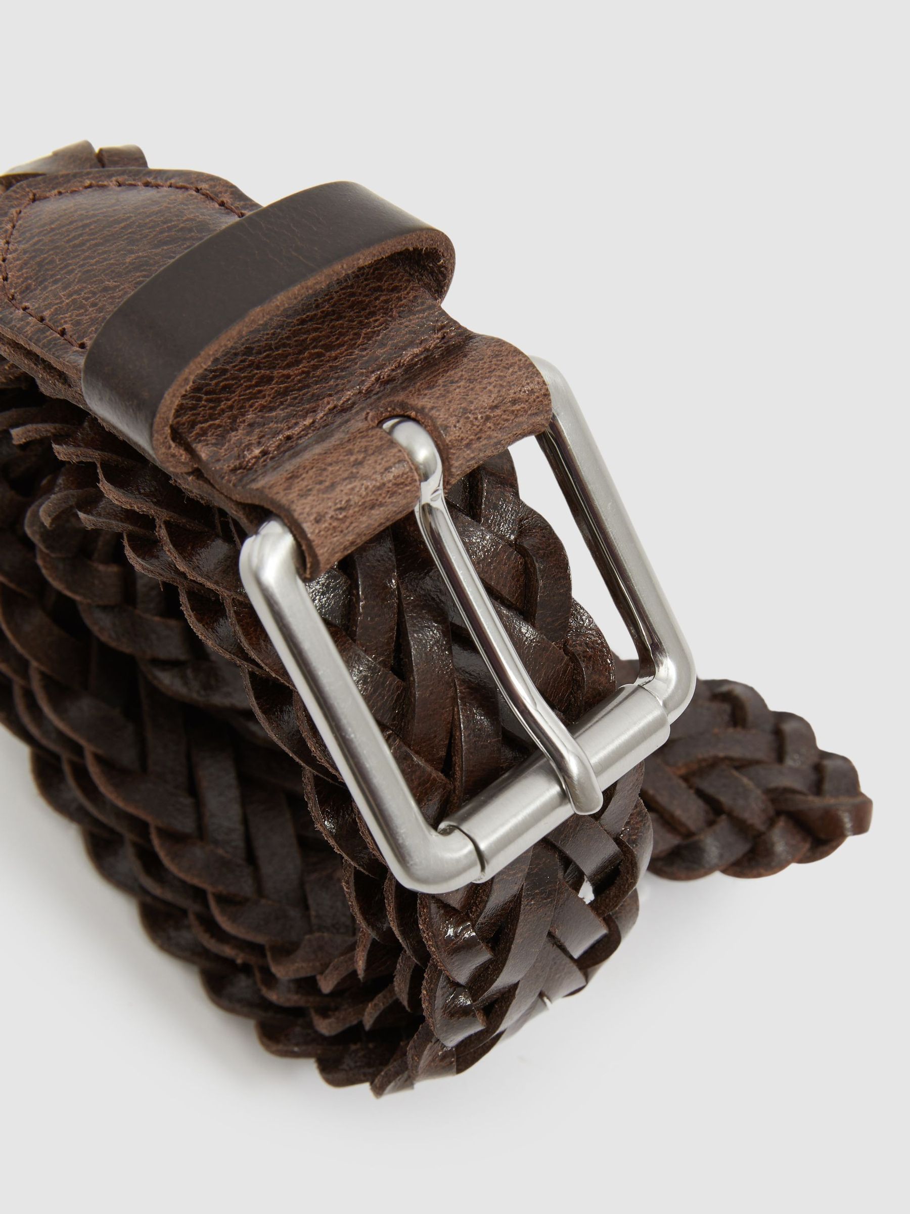 Woven-Leather Belt in Chocolate - Image 5 of 5