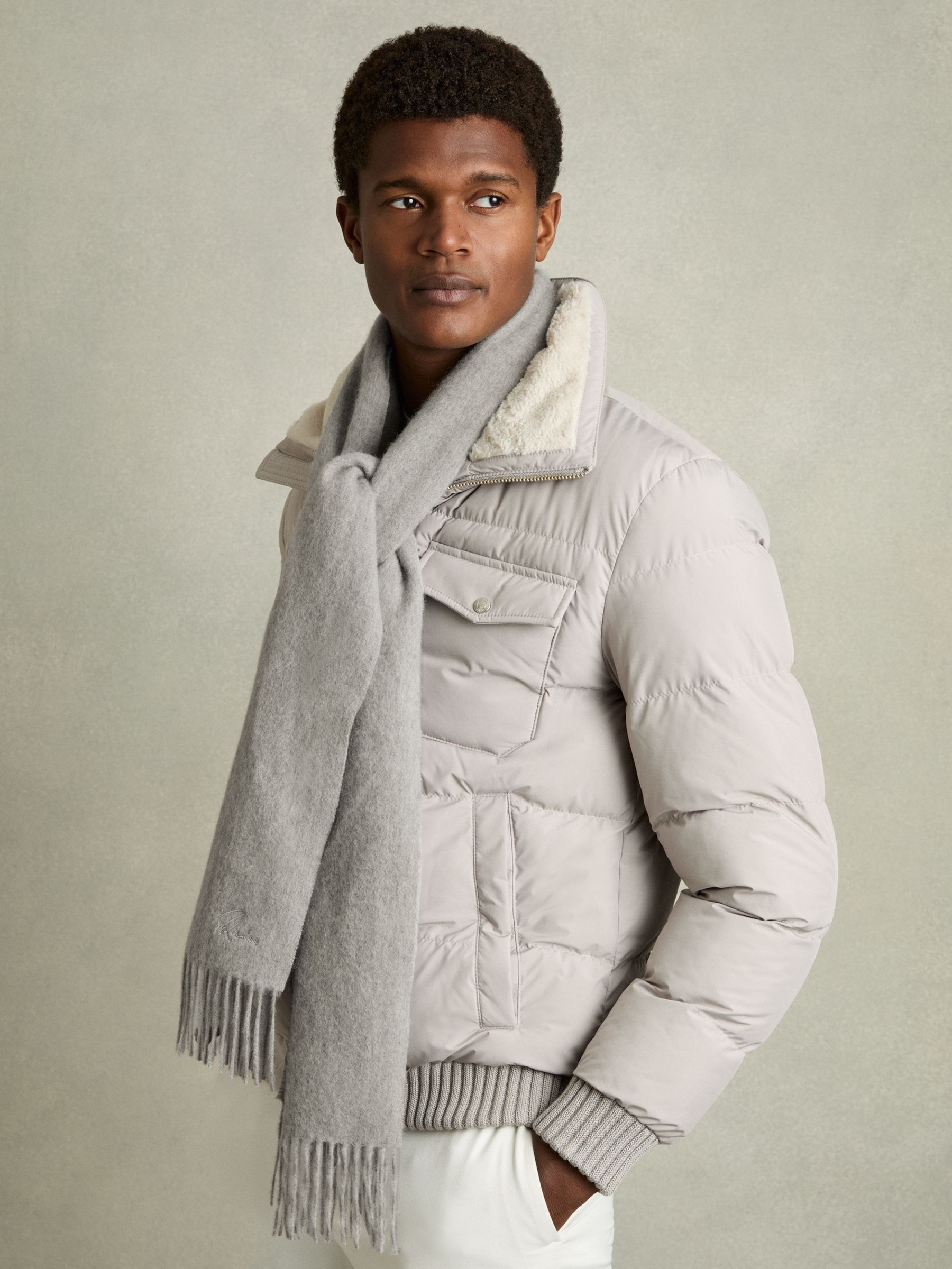 Wool and Cashmere Scarf in Light Grey - Image 2 of 5