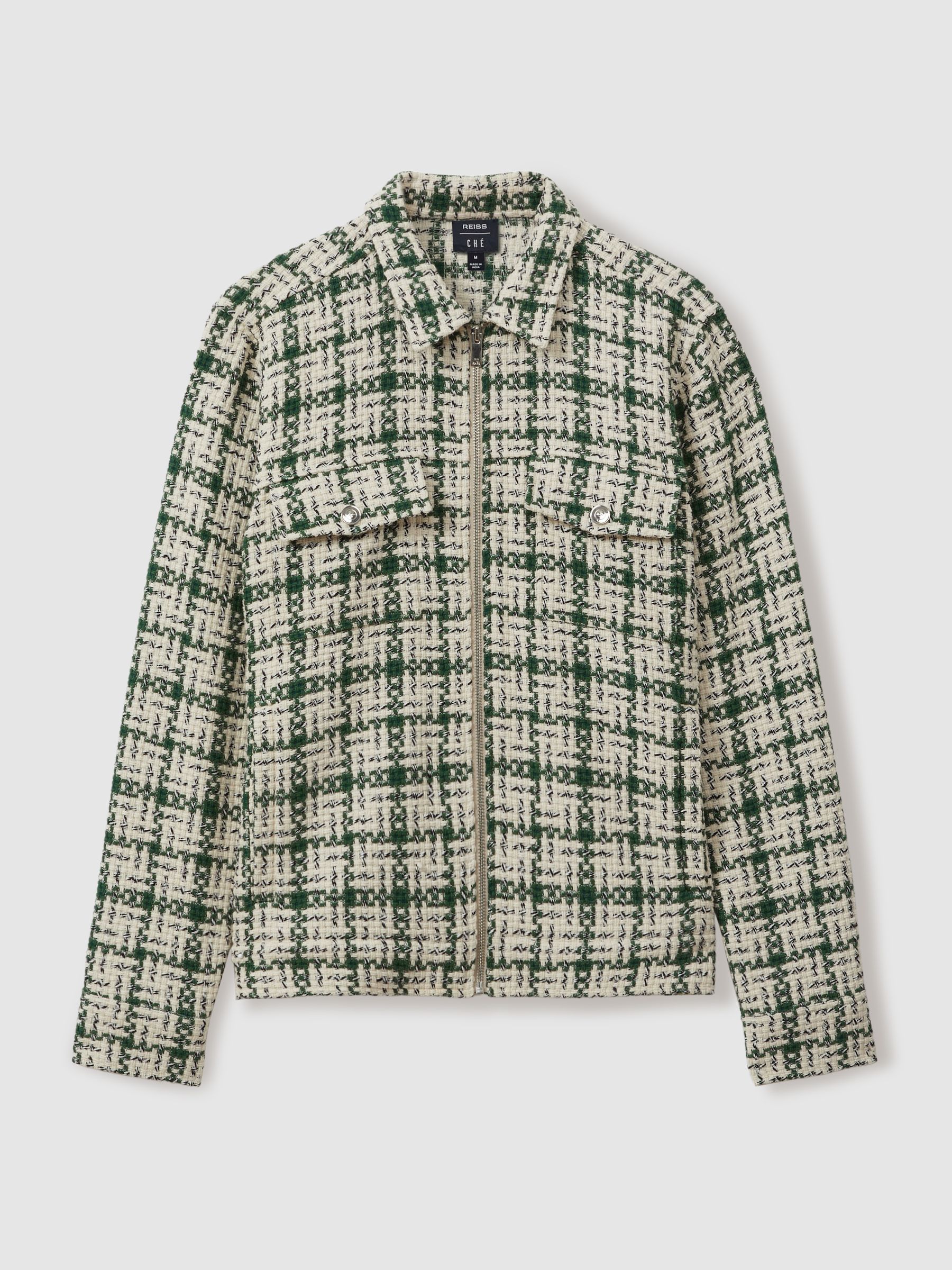 Bergoma Ivory/Dark Green Ché Textured Check Zip-Through Jacket - Image 1 of 6