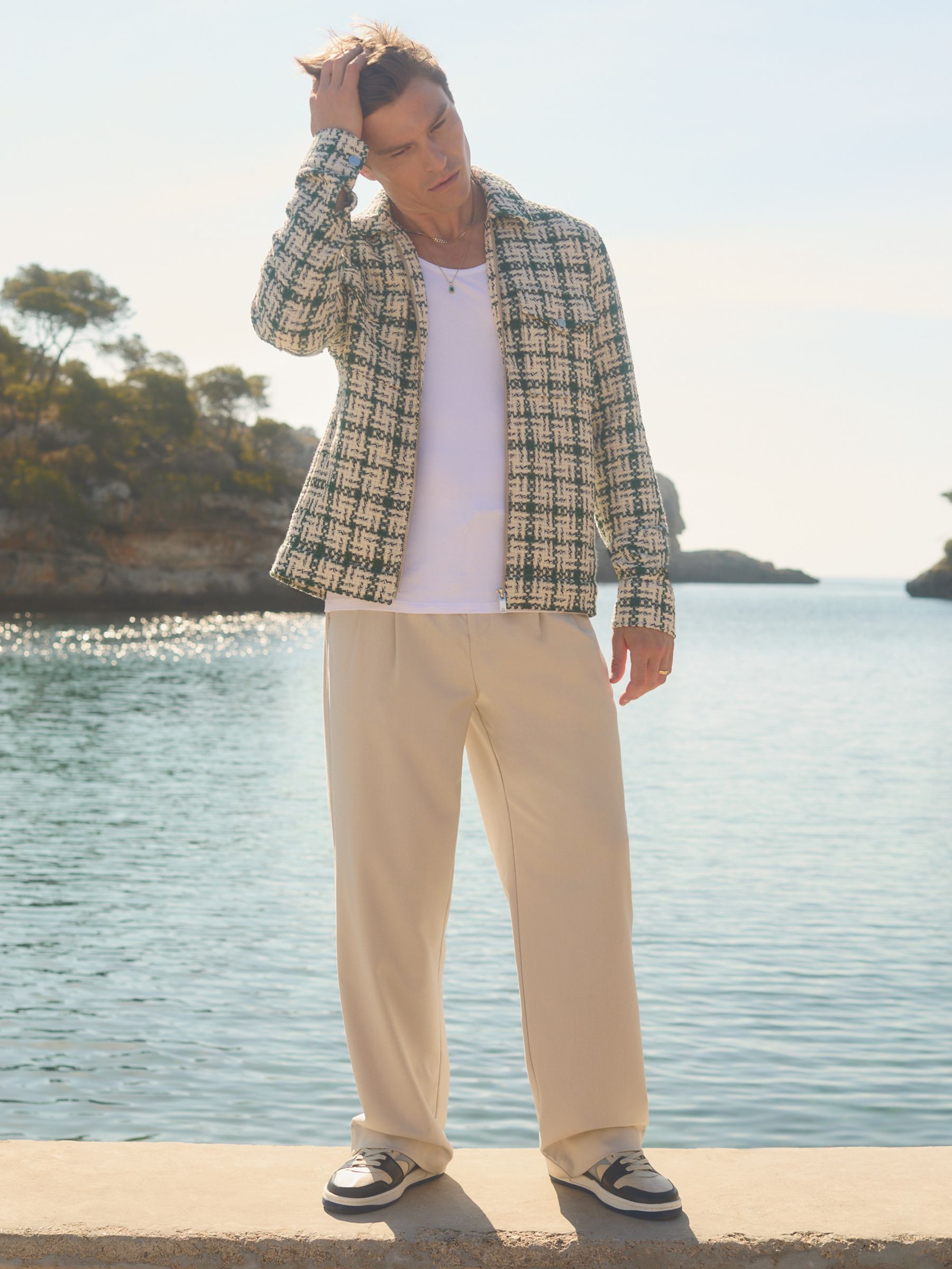 Bergoma Ivory/Dark Green Ché Textured Check Zip-Through Jacket - Image 3 of 6