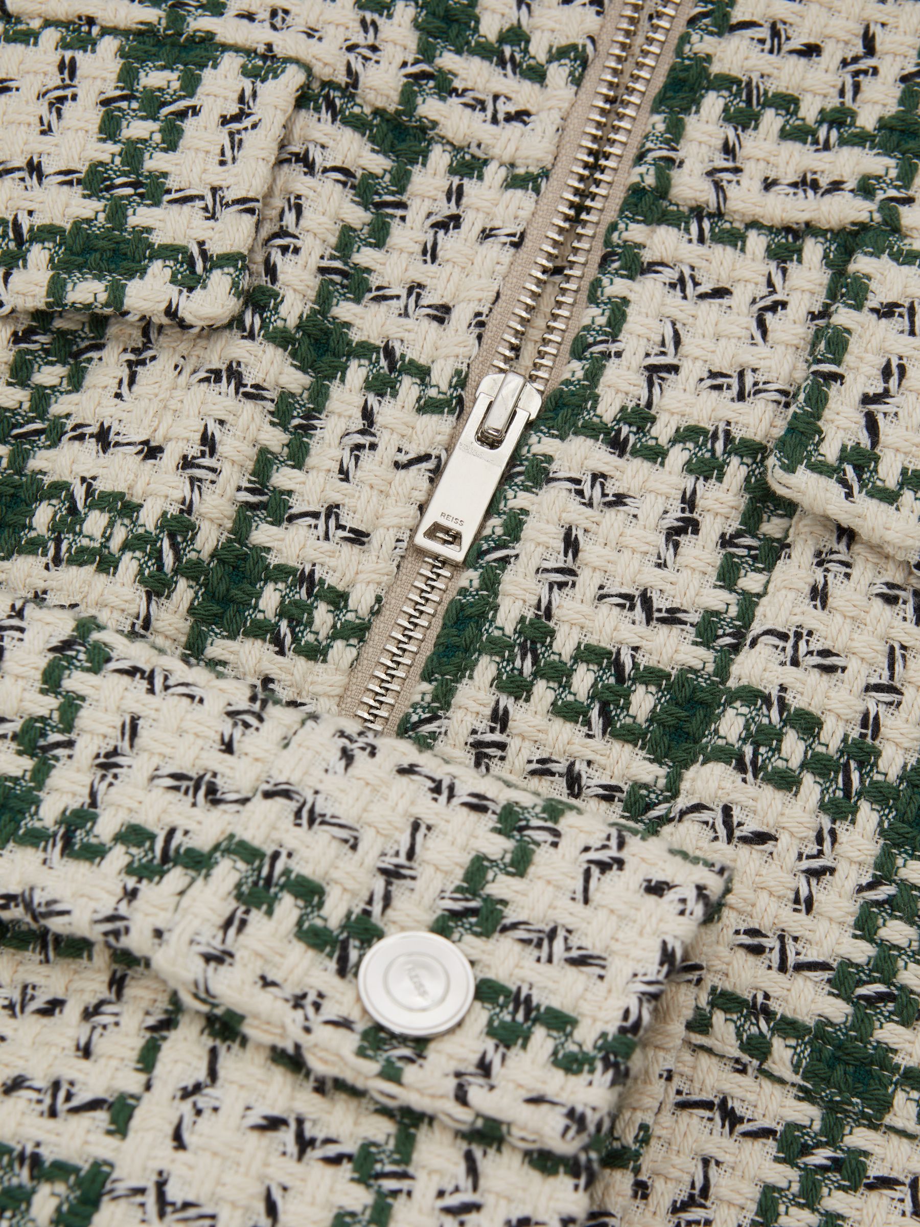 Bergoma Ivory/Dark Green Ché Textured Check Zip-Through Jacket - Image 5 of 6