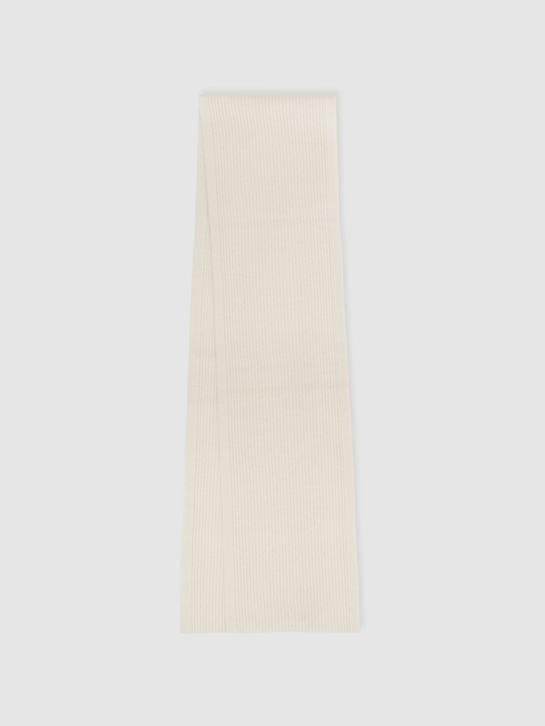 Merino Wool Ribbed Scarf And Beanie Set in Off White - Image 4 of 5