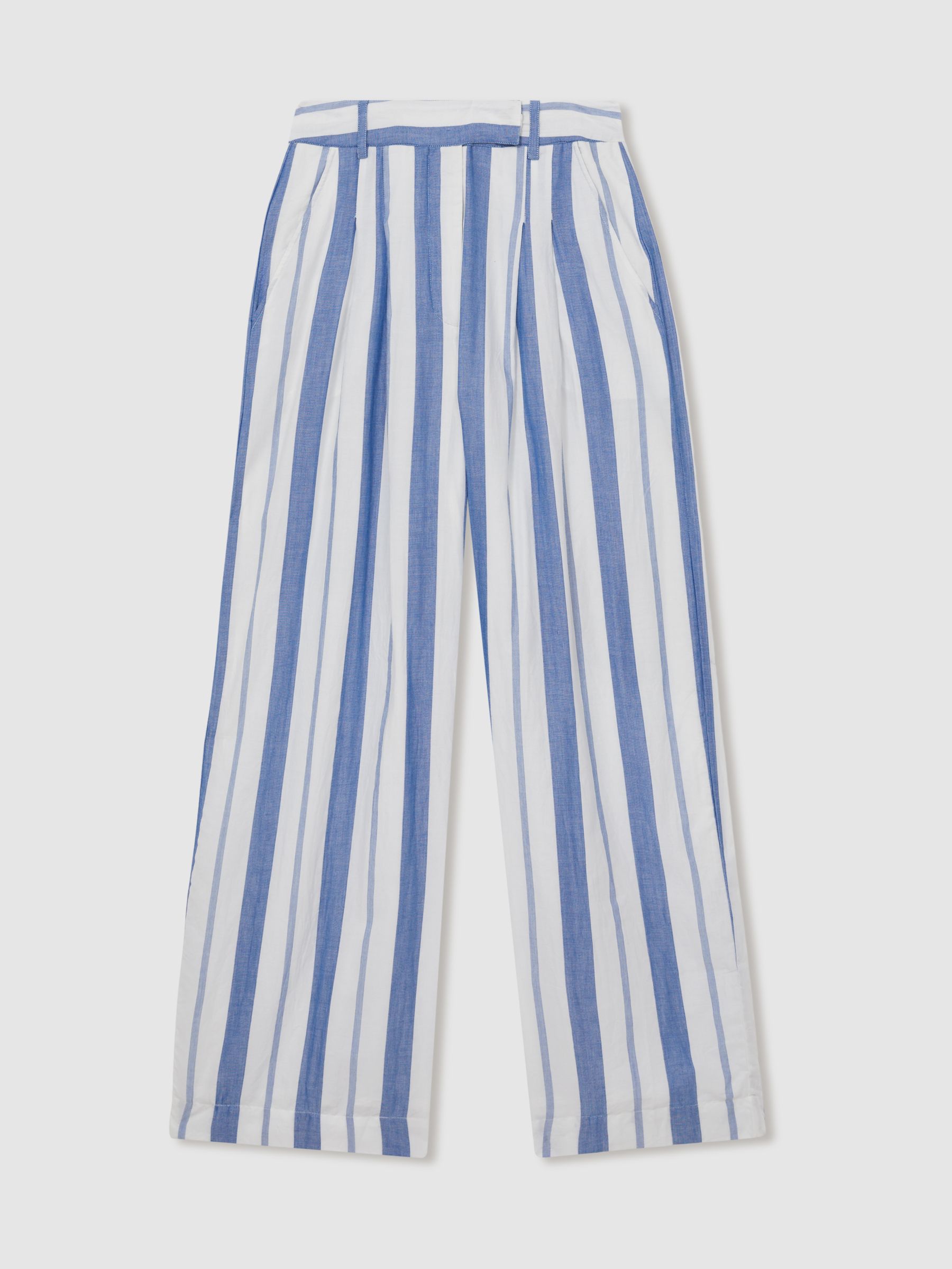 Mille 100% Cotton Striped Wide-Leg Trousers in Blue Stripe - Image 2 of 6