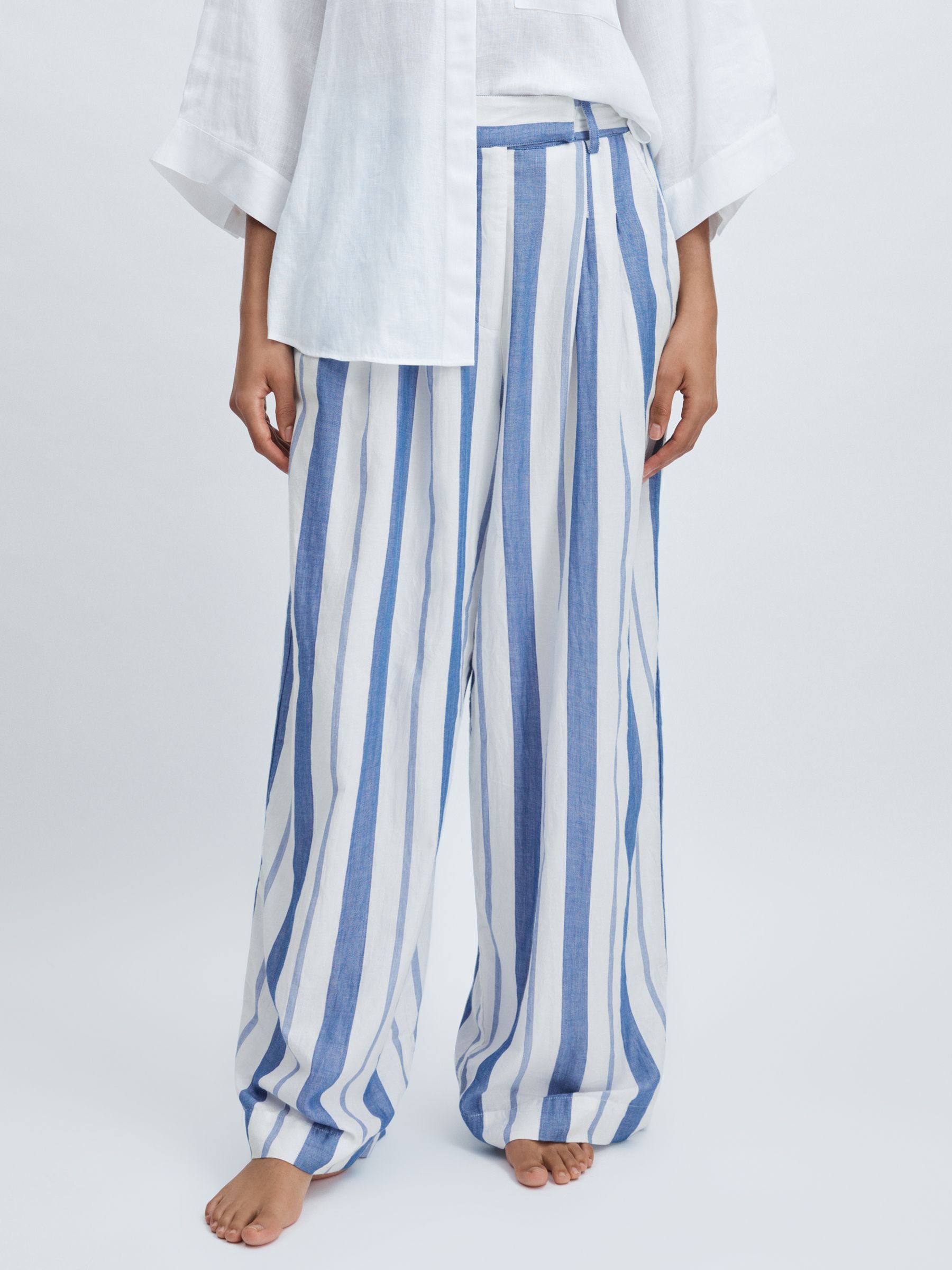 Mille 100% Cotton Striped Wide-Leg Trousers in Blue Stripe - Image 3 of 6