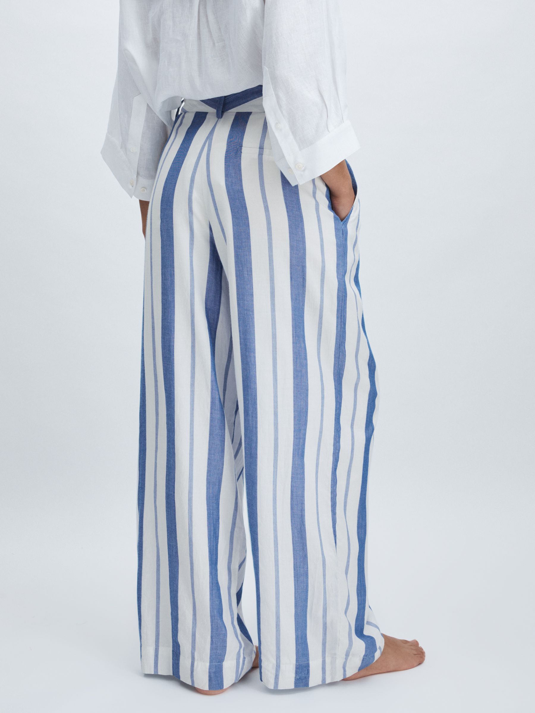 Mille 100% Cotton Striped Wide-Leg Trousers in Blue Stripe - Image 5 of 6