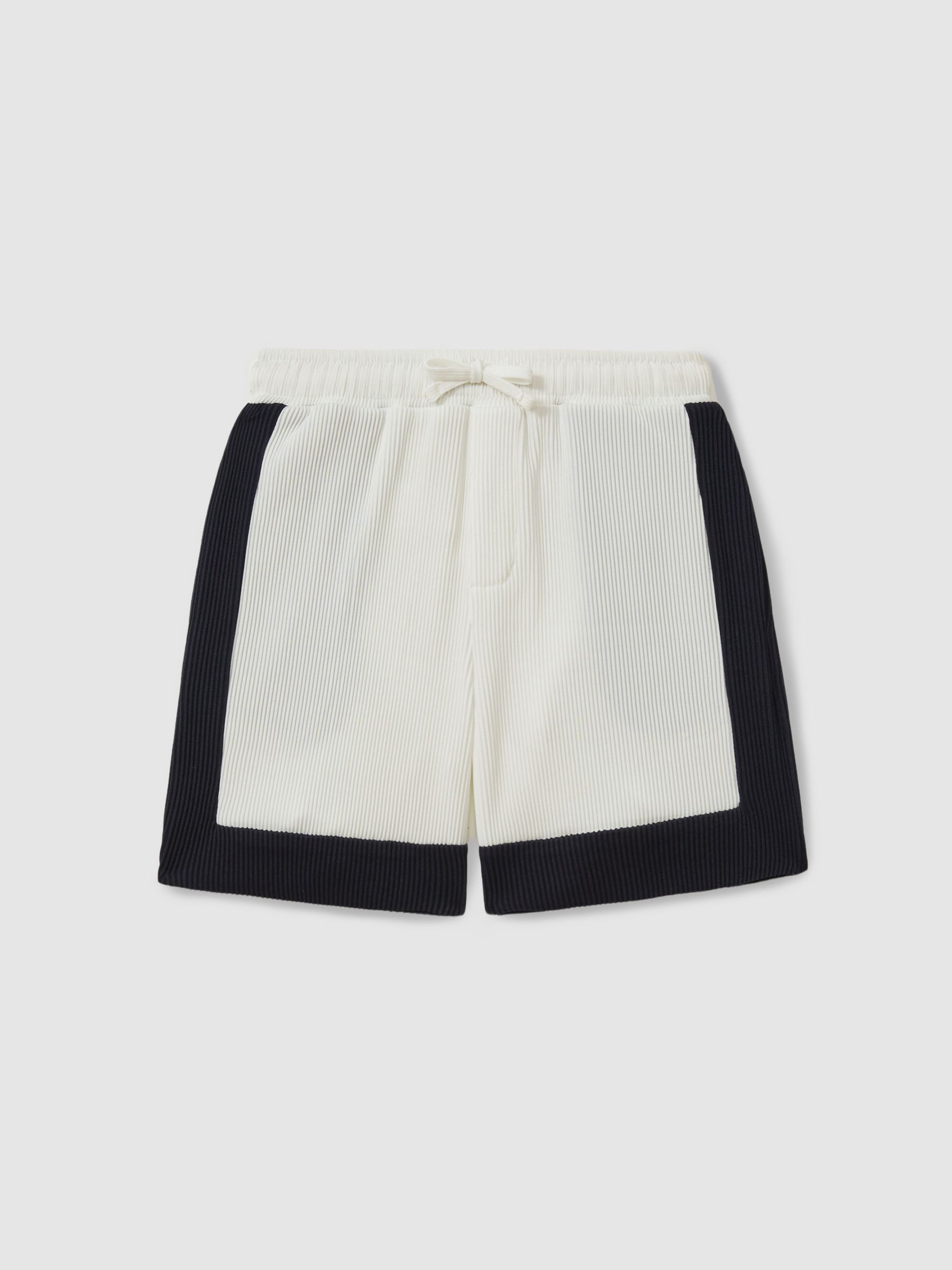 Senior Colourblock Plisse Drawstring Shorts in Optic White/Navy - Image 2 of 4