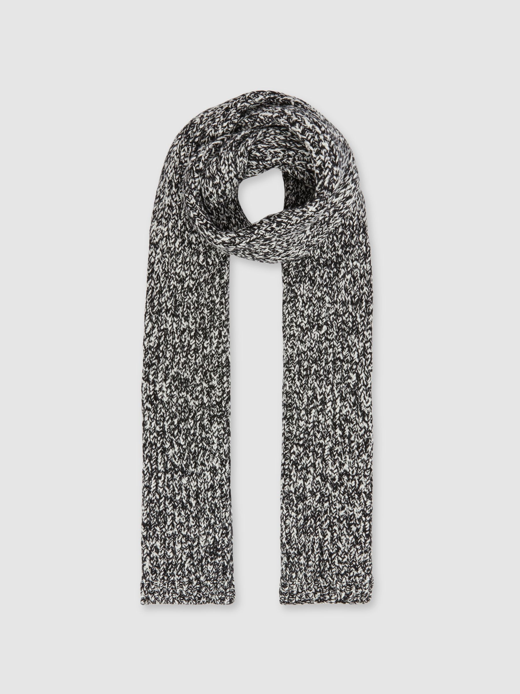 Cotton-Wool Ribbed Mouliné Scarf in Black/White - Image 3 of 5