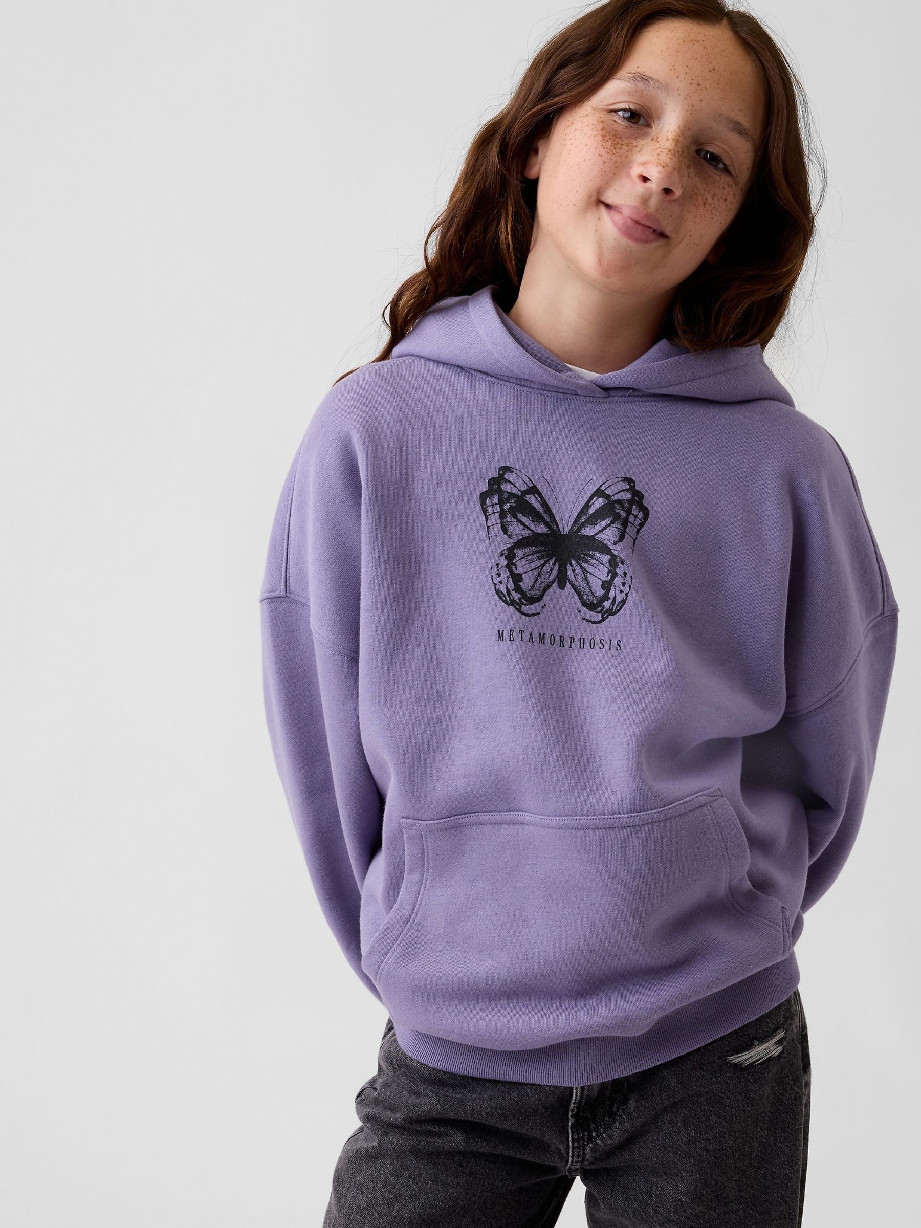 Purple Butterfly Vintage Soft Oversized Logo Hoodie - Image 1 of 5