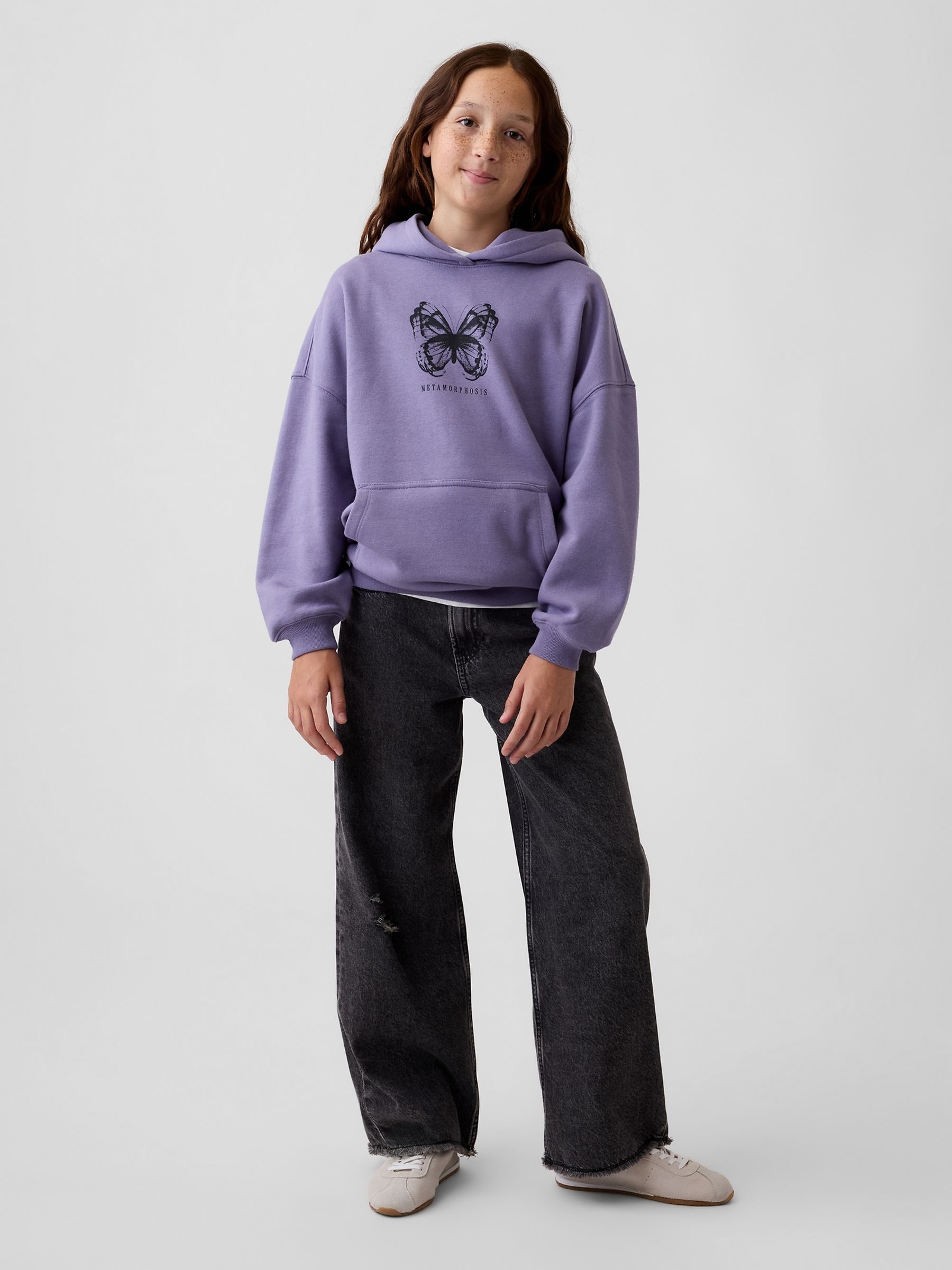 Purple Butterfly Vintage Soft Oversized Logo Hoodie - Image 3 of 5