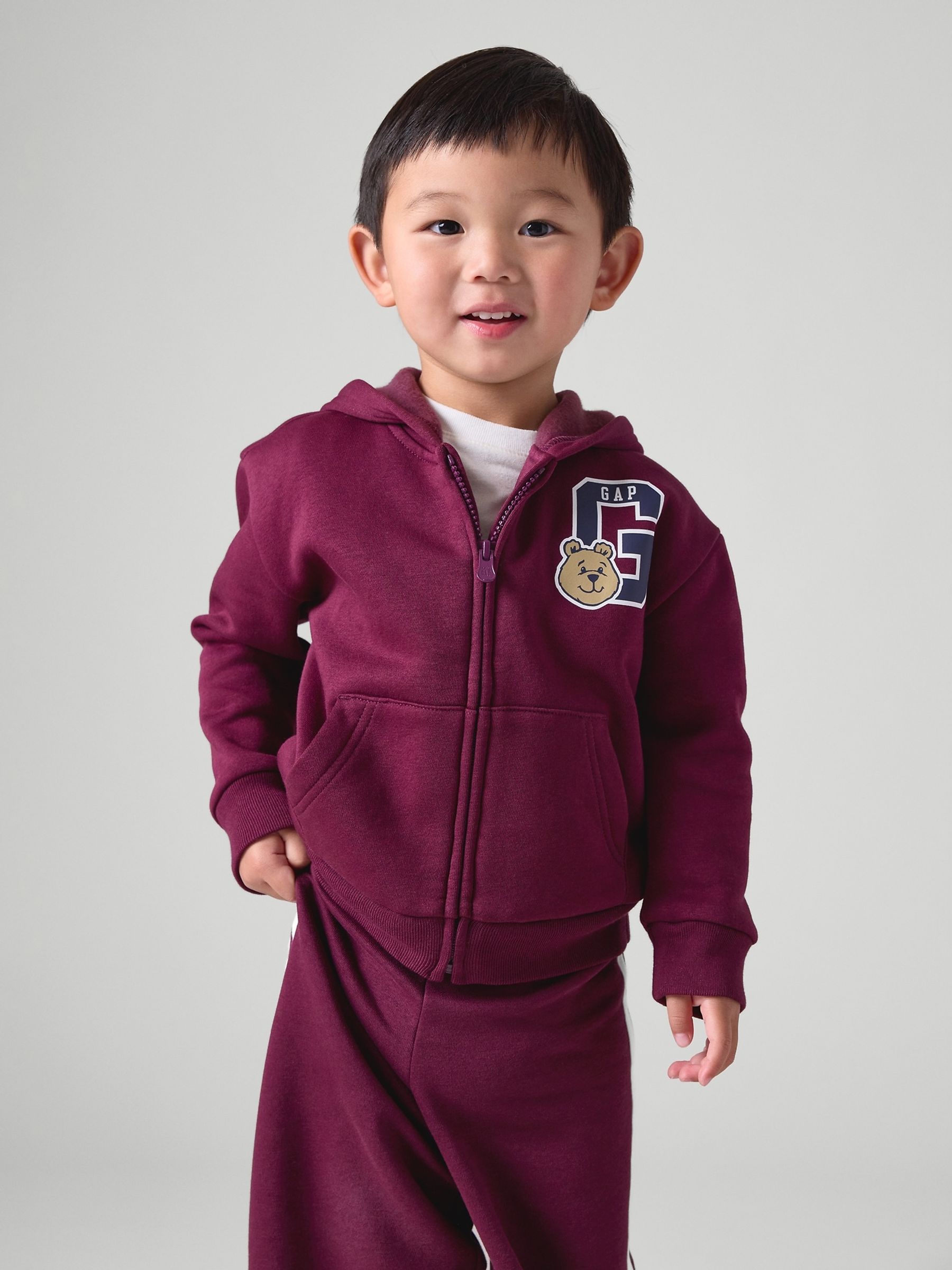 Burgundy Red Relaxed Logo Zip-Up Hoodie - Image 1 of 4