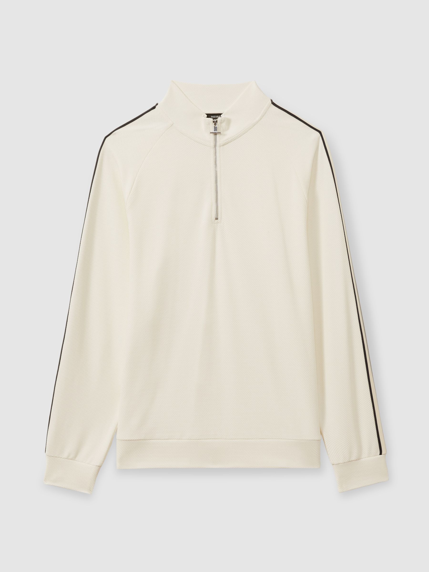 Textured Stripe Half-Zip Funnel Neck Sweatshirt in Off White - Image 2 of 5