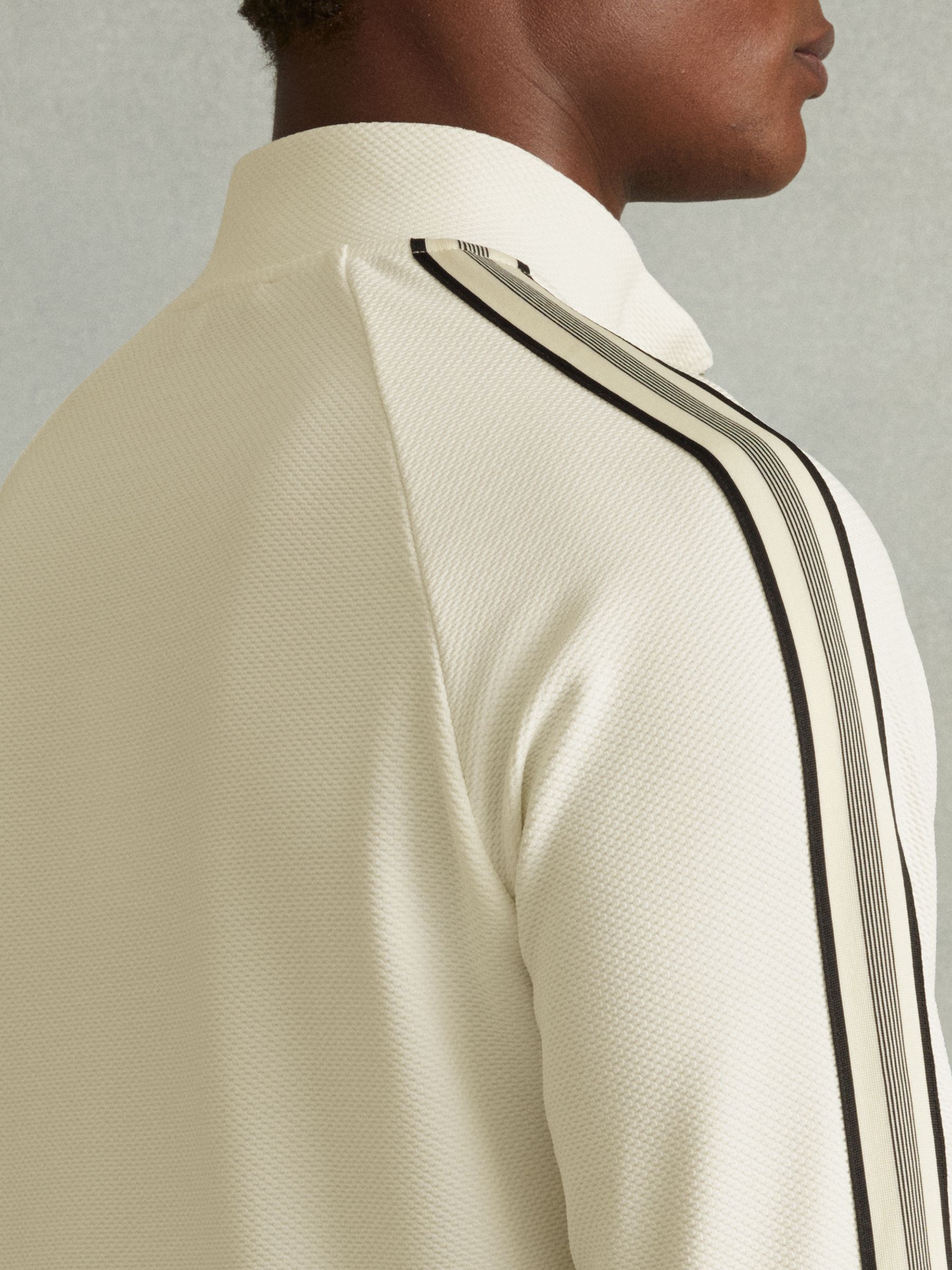 Textured Stripe Half-Zip Funnel Neck Sweatshirt in Off White - Image 3 of 5